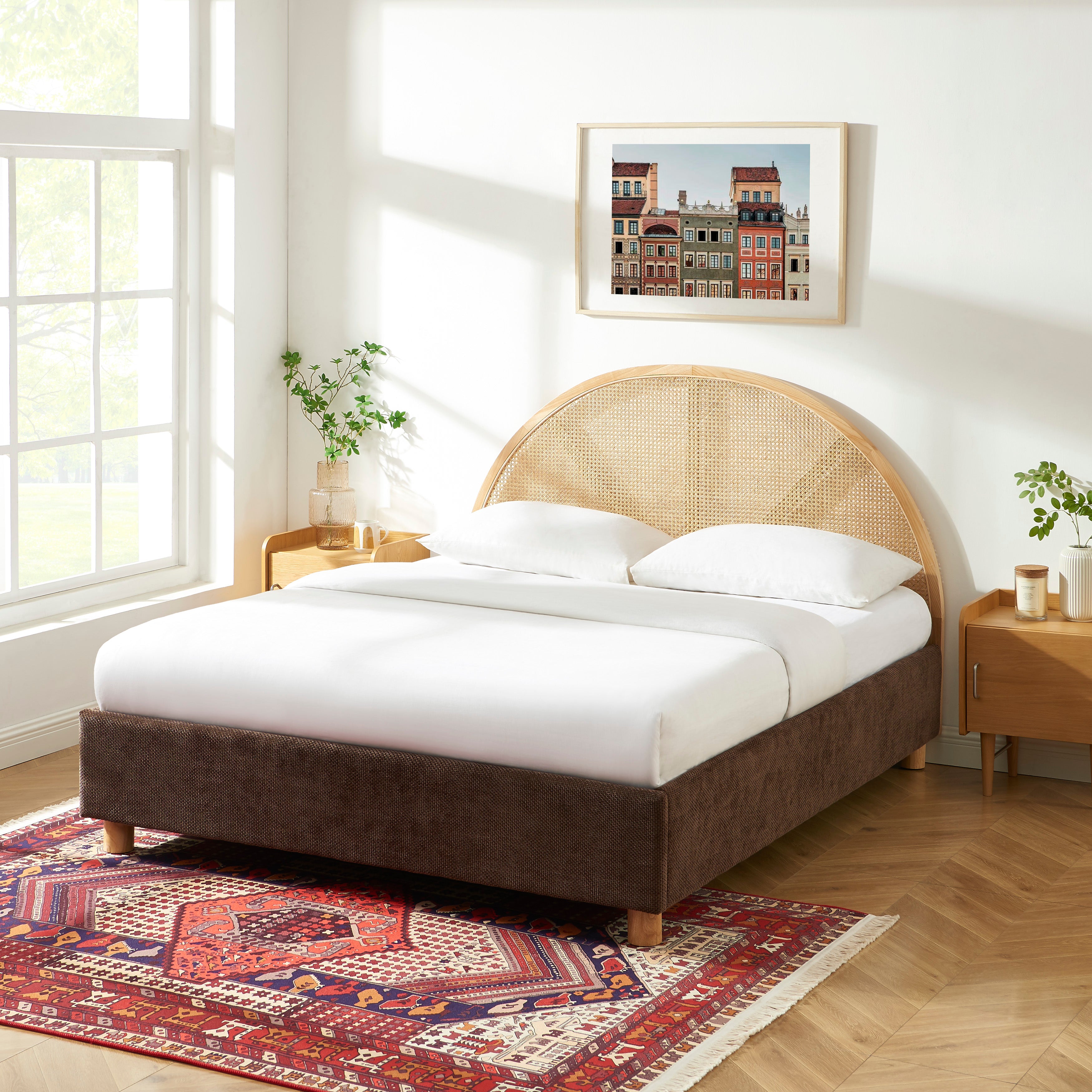 TSUKI Upholstered Storage Bed with Slatted Base – Brown