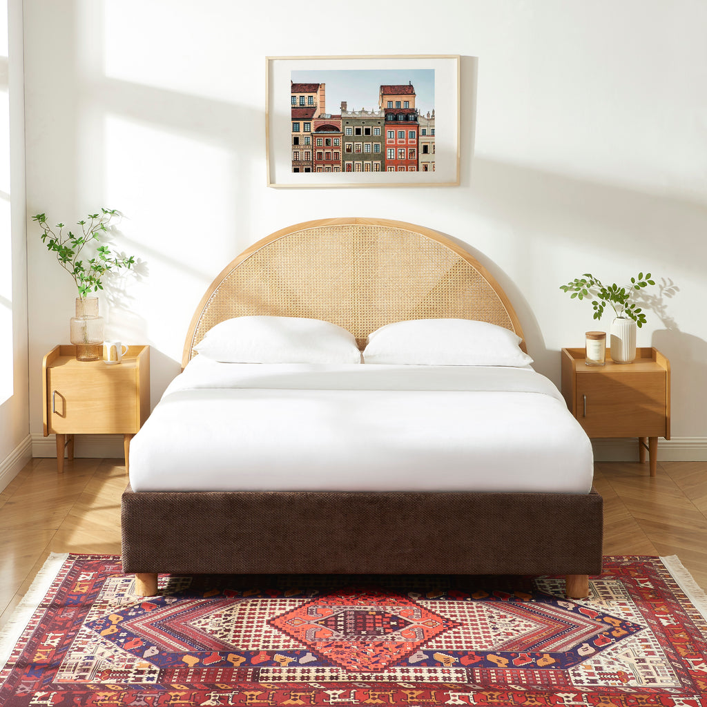 TSUKI Upholstered Storage Bed with Slatted Base – Brown