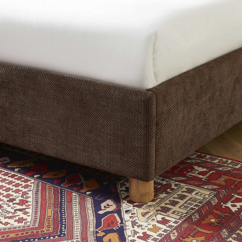 TSUKI Upholstered Storage Bed with Slatted Base – Brown