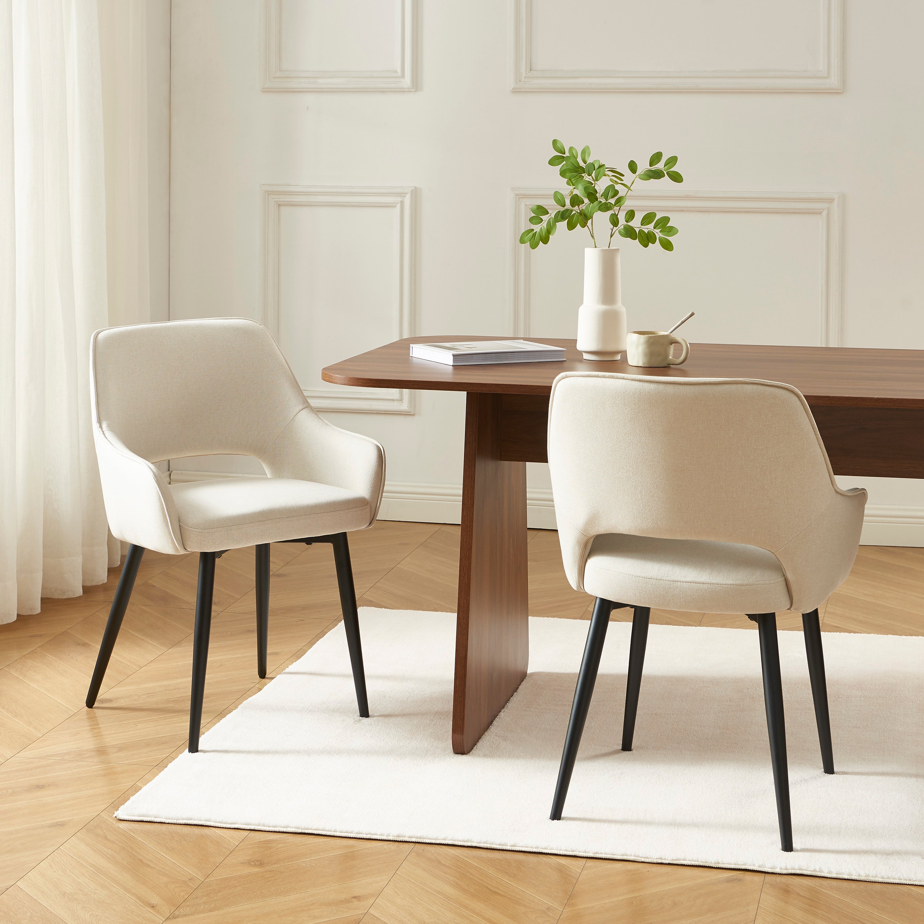 UNNI Set of 2 Upholstered Accent Armchairs – Beige