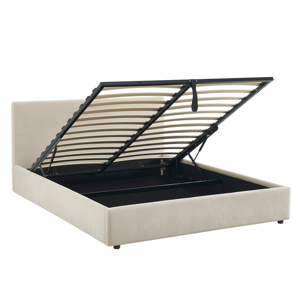 Storage Bed Vania 160x200 Fabric Beige With Slatted Base – Beige
