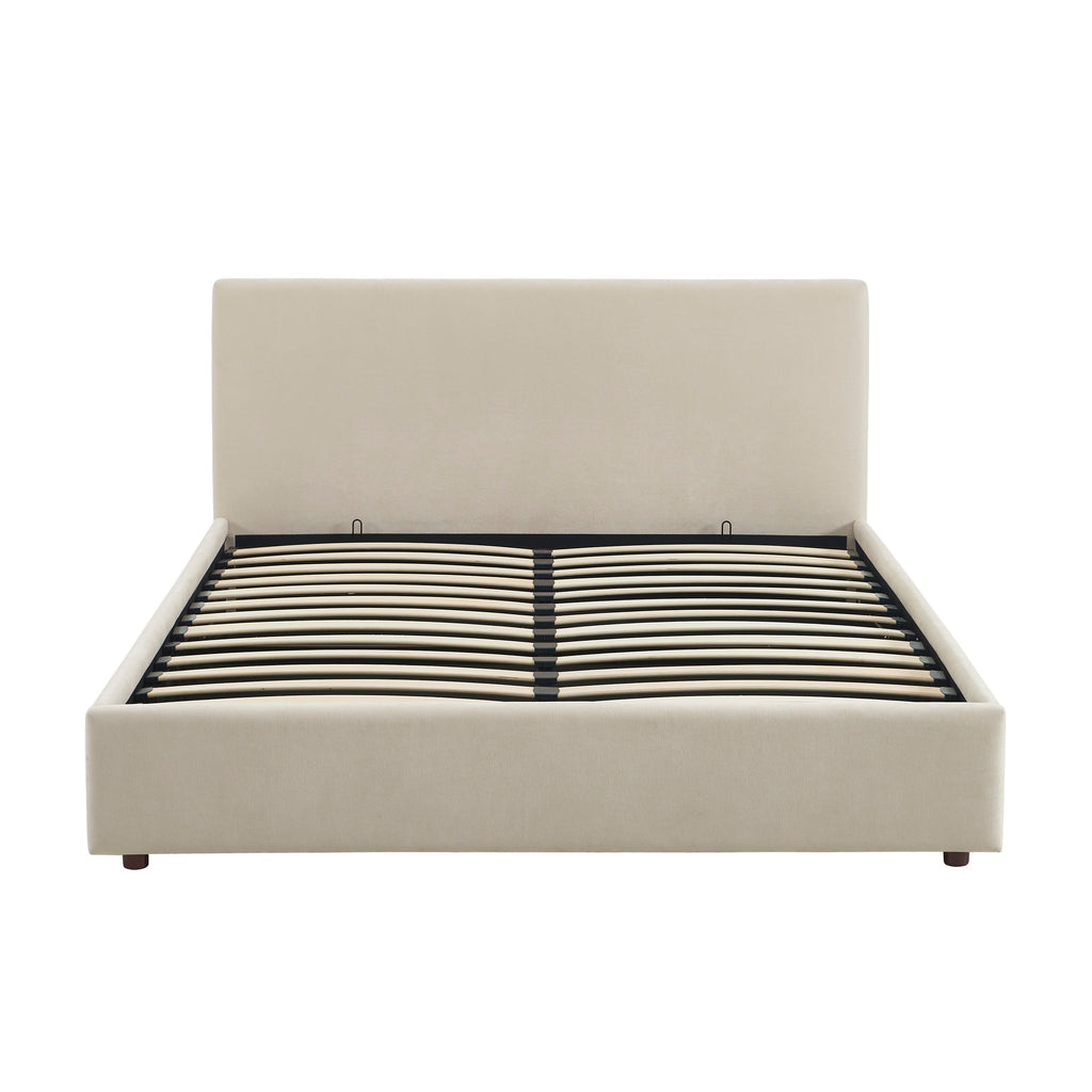 Storage Bed Vania 160x200 Fabric Beige With Slatted Base – Beige