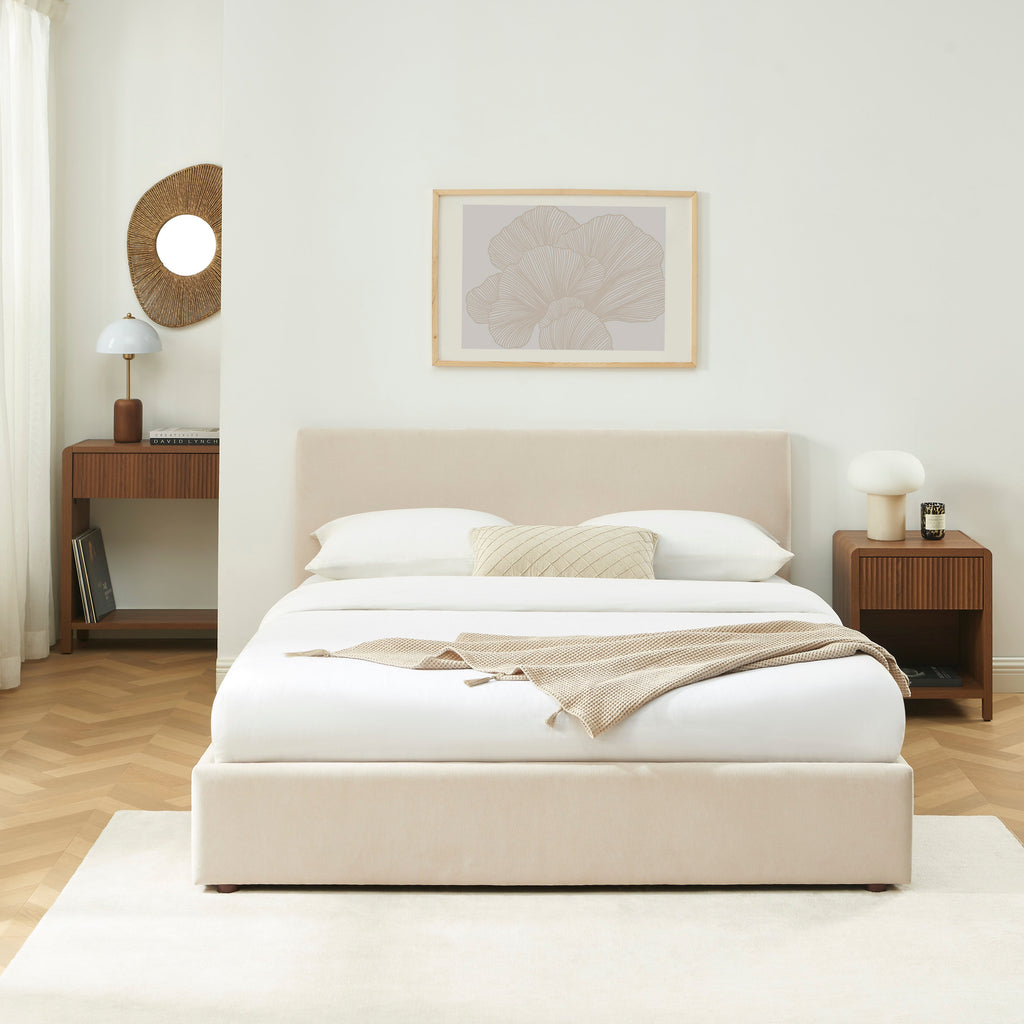 Storage Bed Vania 160x200 Fabric Beige With Slatted Base – Beige