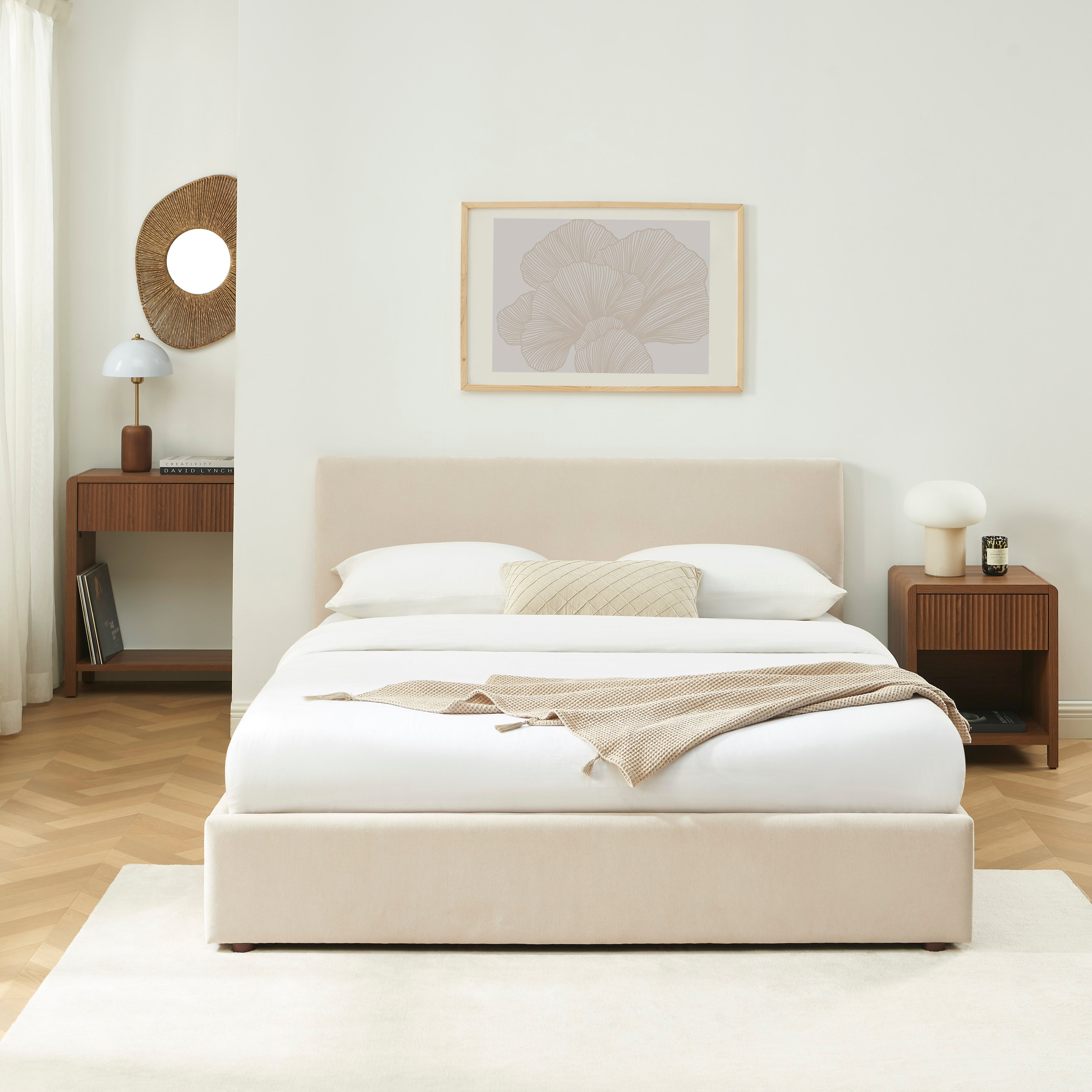 Storage Bed Vania 160x200 Fabric Beige With Slatted Base – Beige