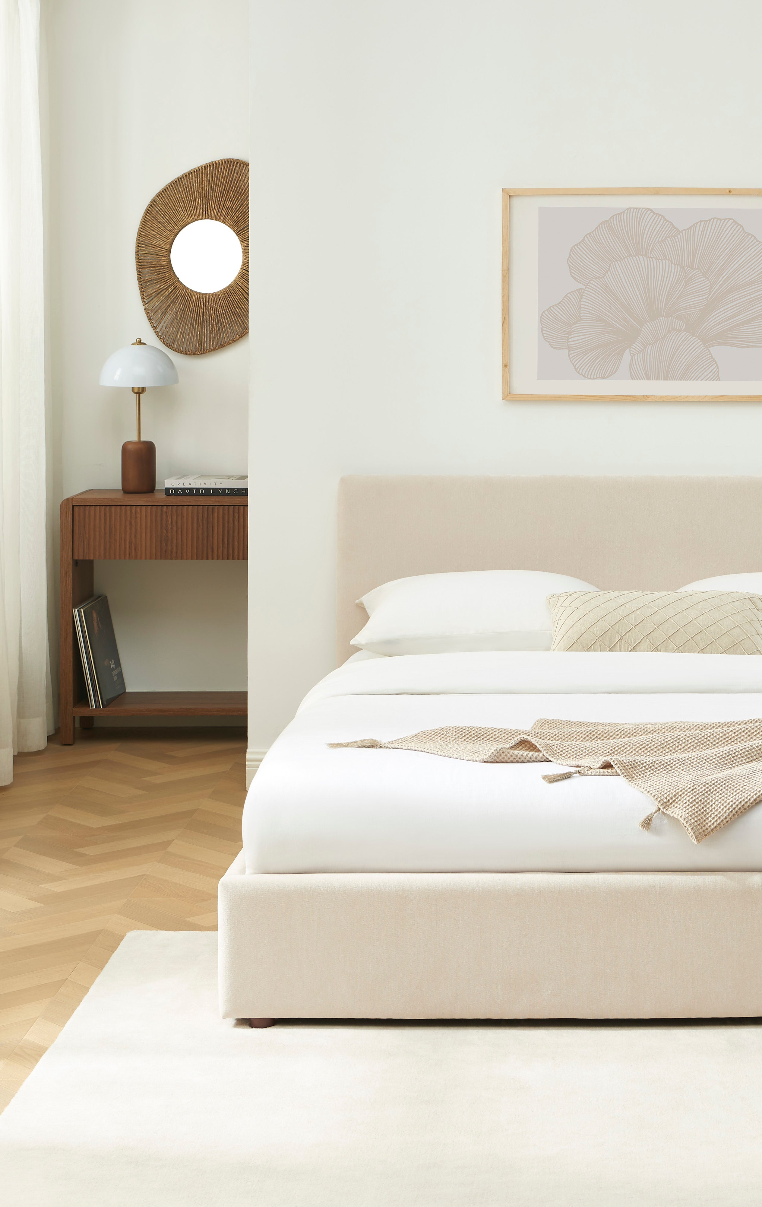 Storage Bed Vania 160x200 Fabric Beige With Slatted Base – Beige