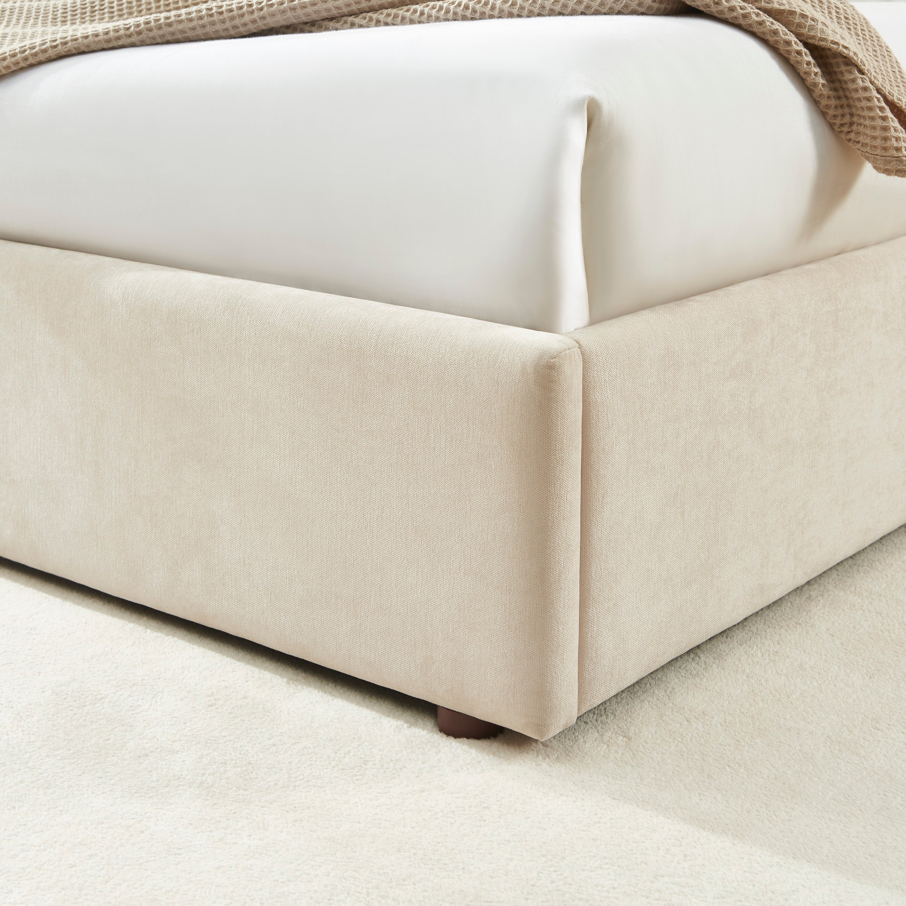 Storage Bed Vania 160x200 Fabric Beige With Slatted Base – Beige
