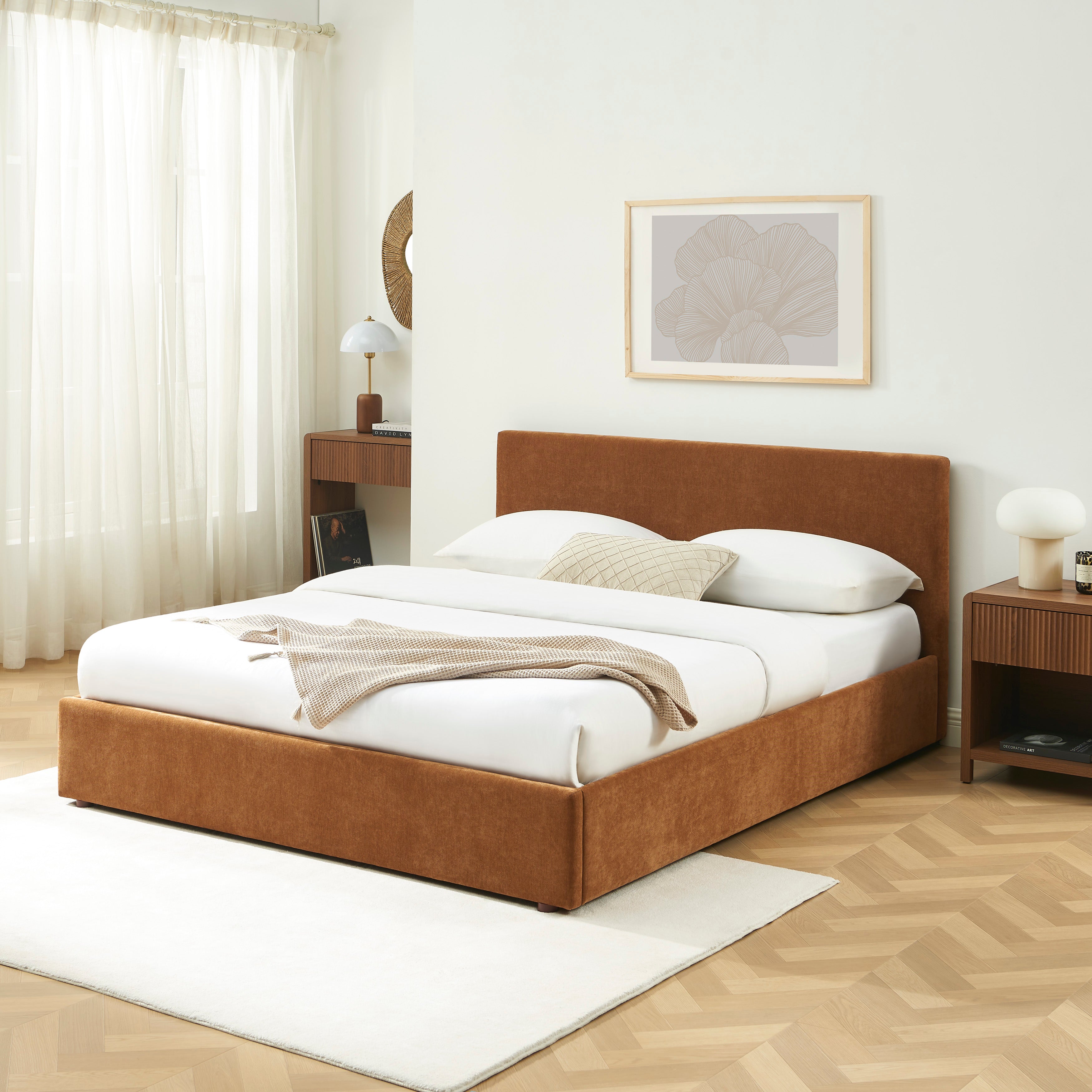 VANIA Storage Bed 63" x 79" Upholstered Bed - Brown