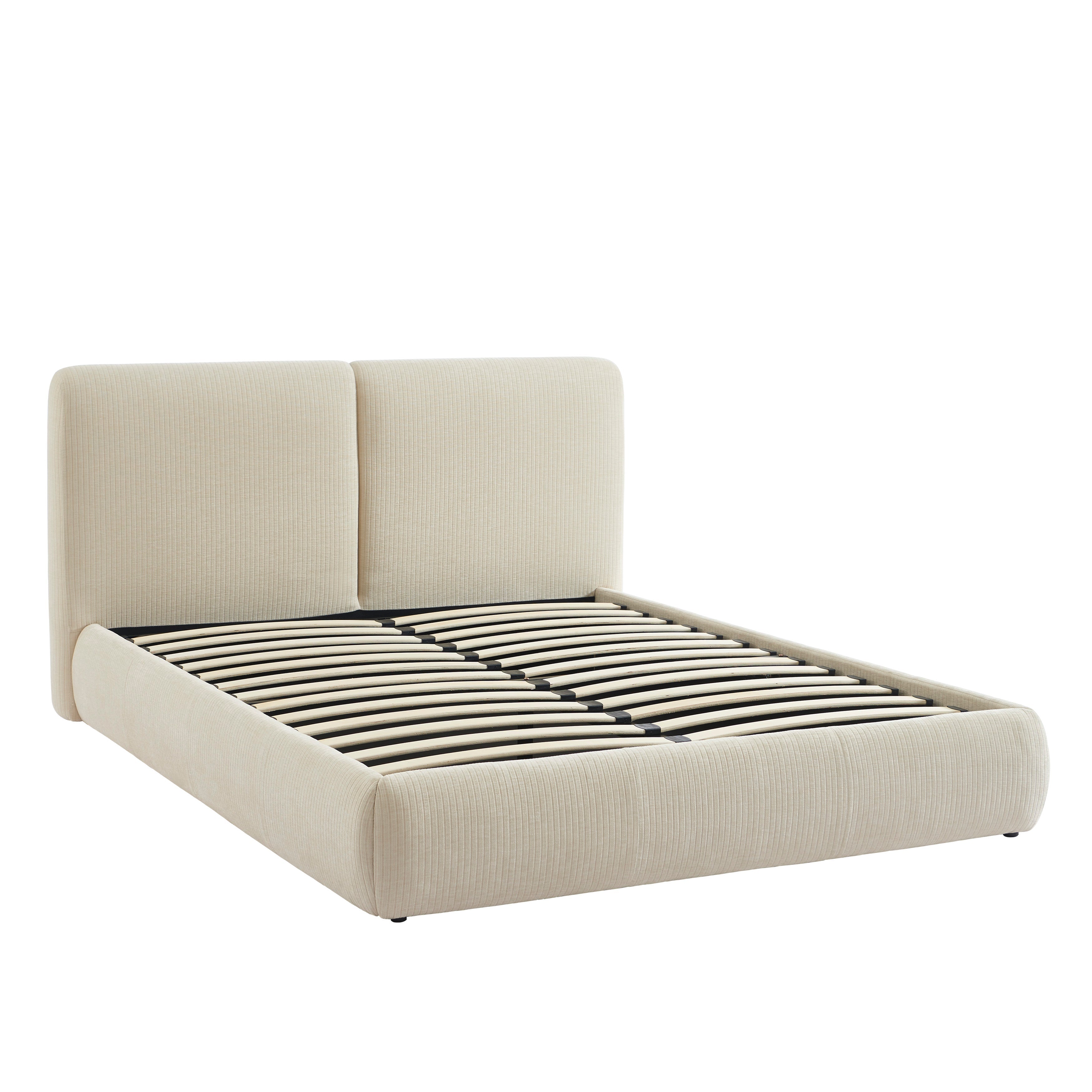 YOKA Upholstered Storage Bed with Slatted Base – Beige