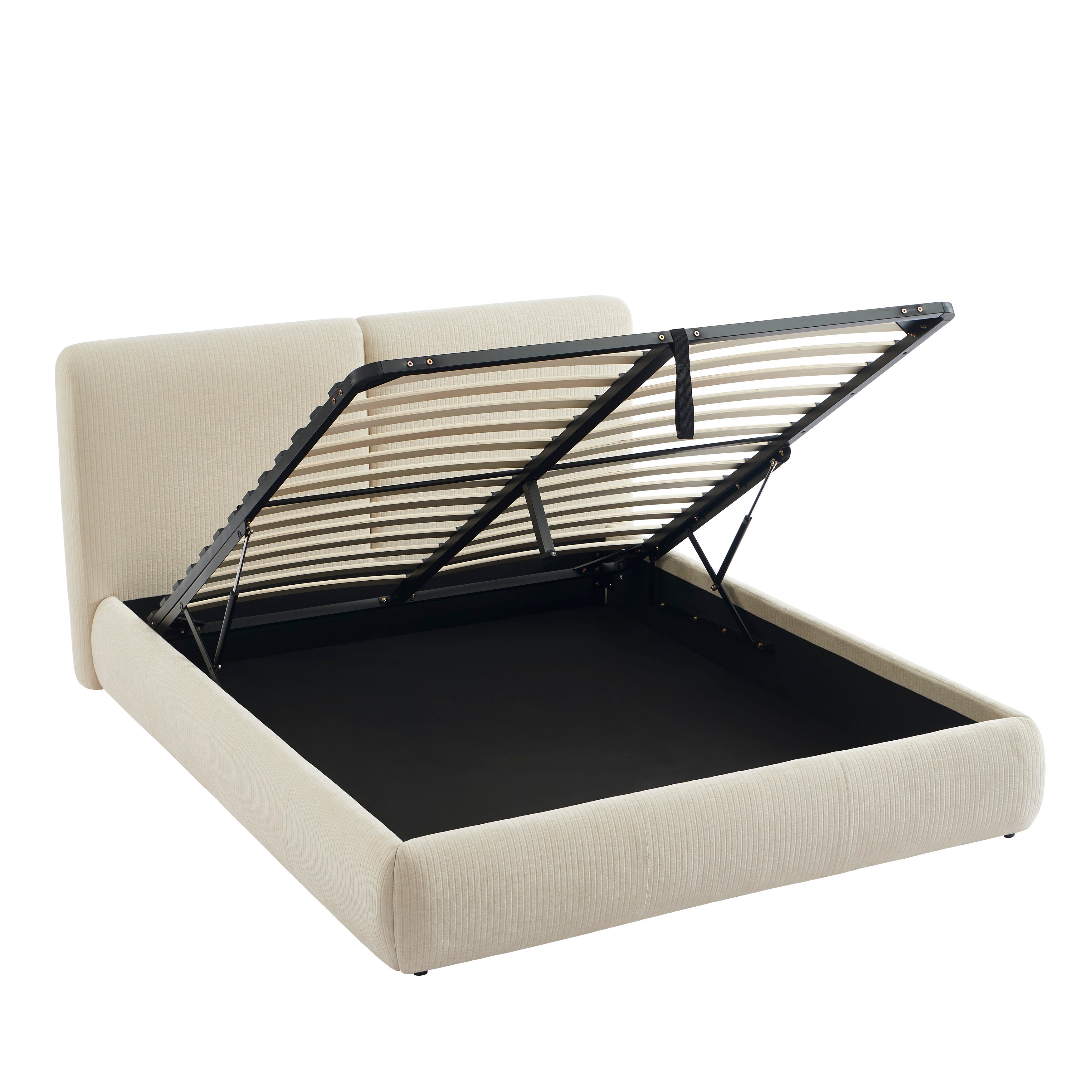 YOKA Upholstered Storage Bed with Slatted Base – Beige