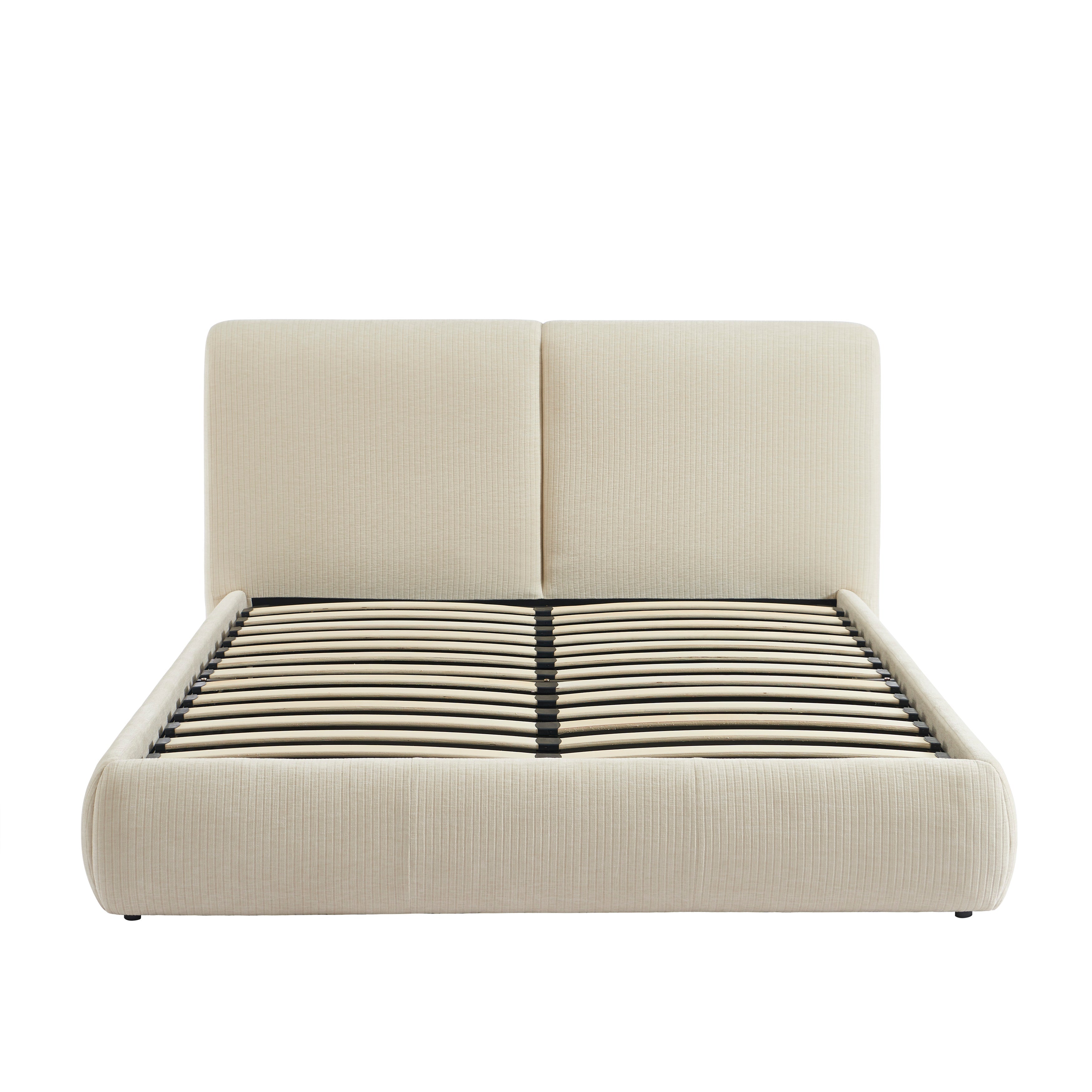 YOKA Upholstered Storage Bed with Slatted Base – Beige