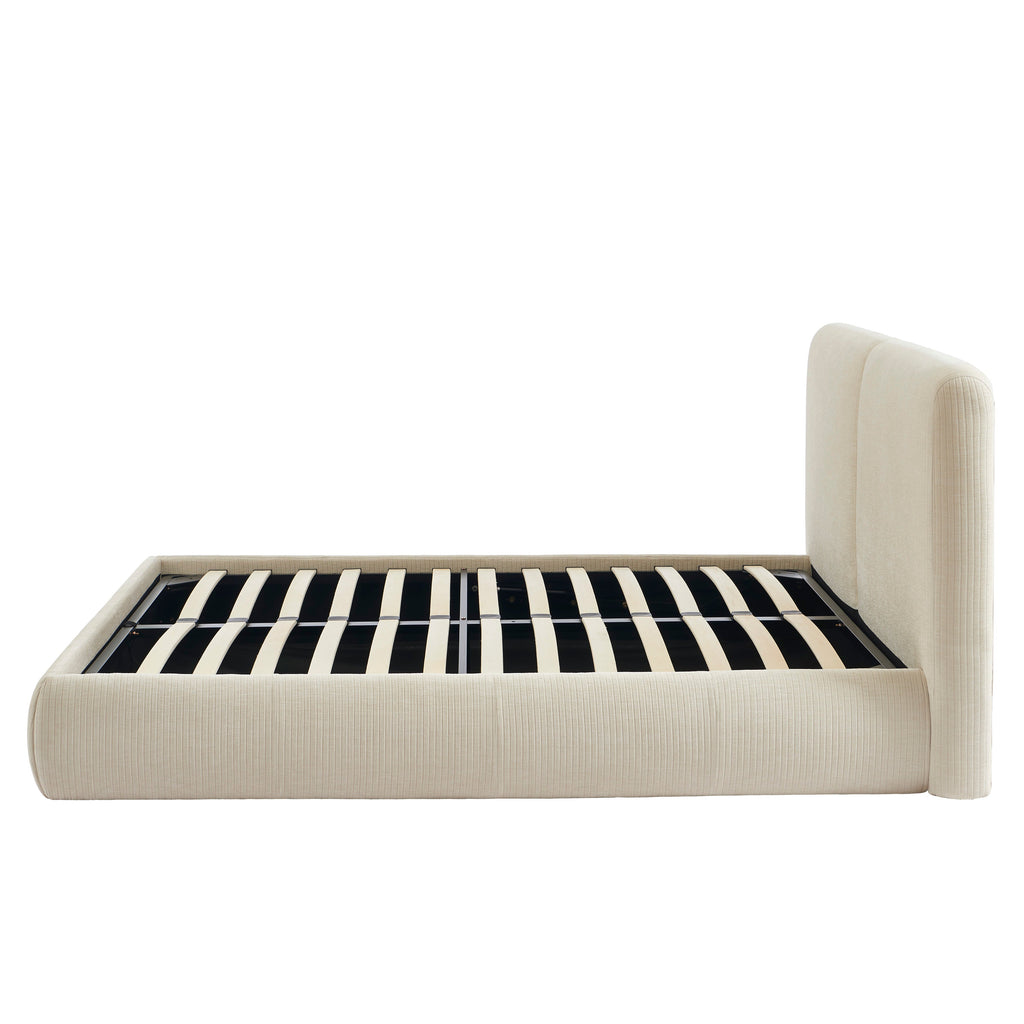 YOKA Upholstered Storage Bed with Slatted Base – Beige