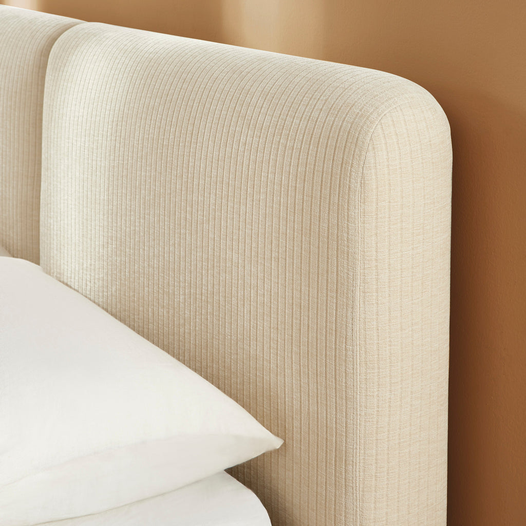YOKA Upholstered Storage Bed with Slatted Base – Beige
