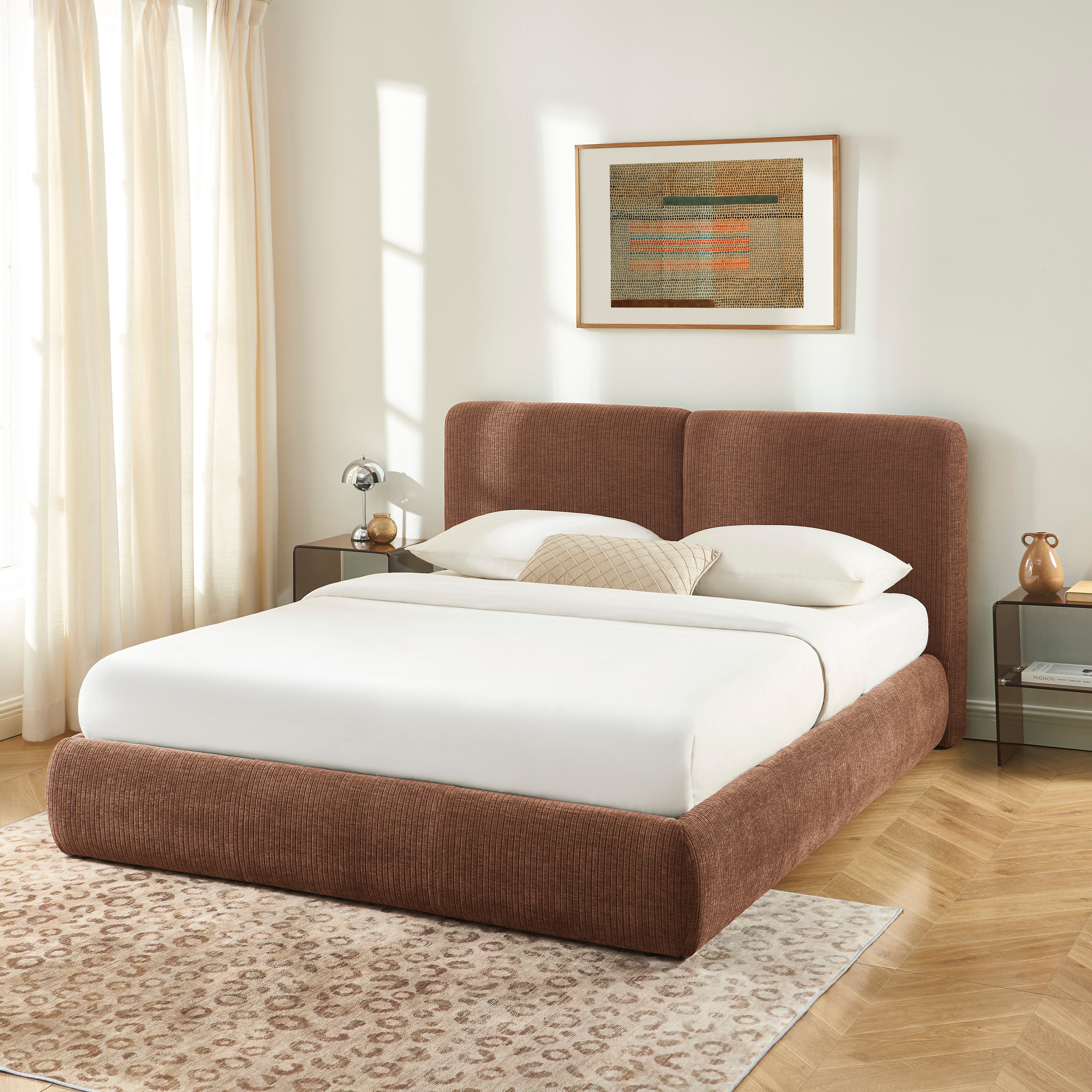 YOKA Upholstered Storage Bed with Slatted Base – Brown