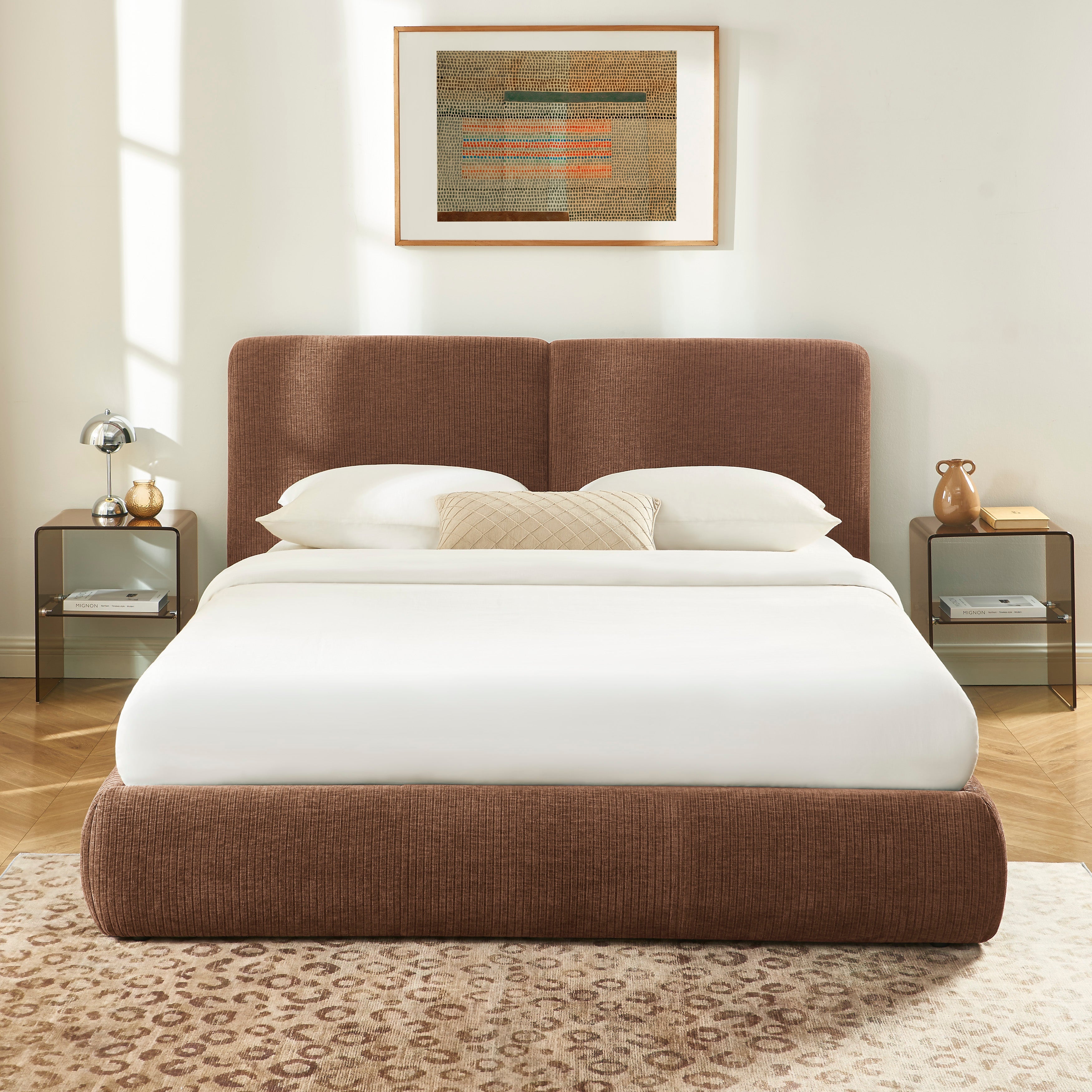 YOKA Upholstered Storage Bed with Slatted Base – Brown