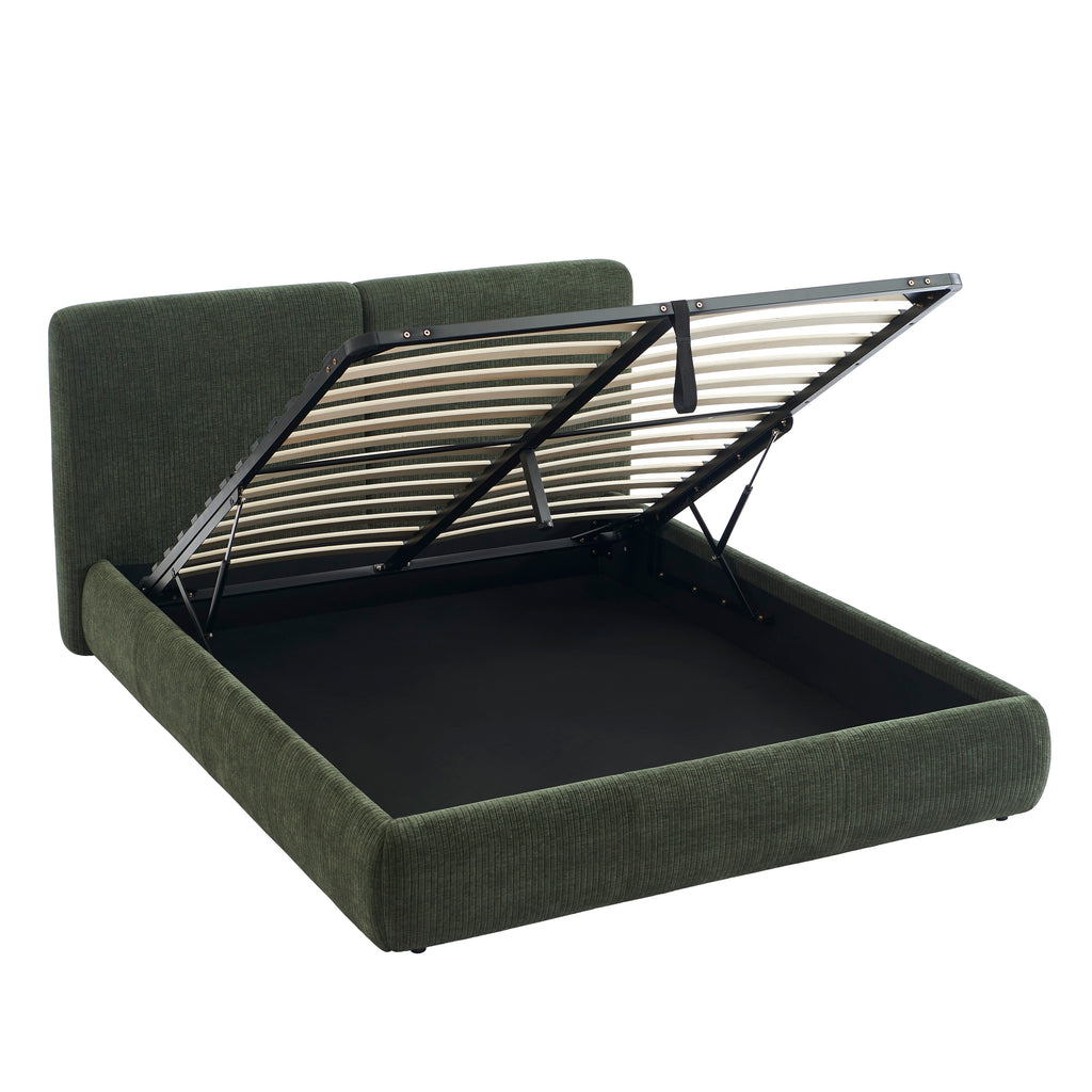 YOKA Upholstered Storage Bed with Slatted Base – Green