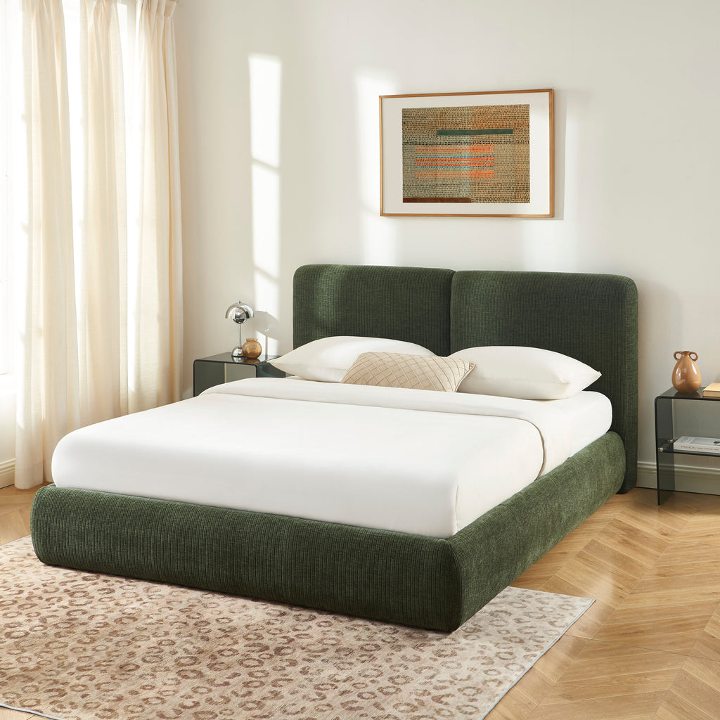 YOKA Upholstered Storage Bed with Slatted Base – Green