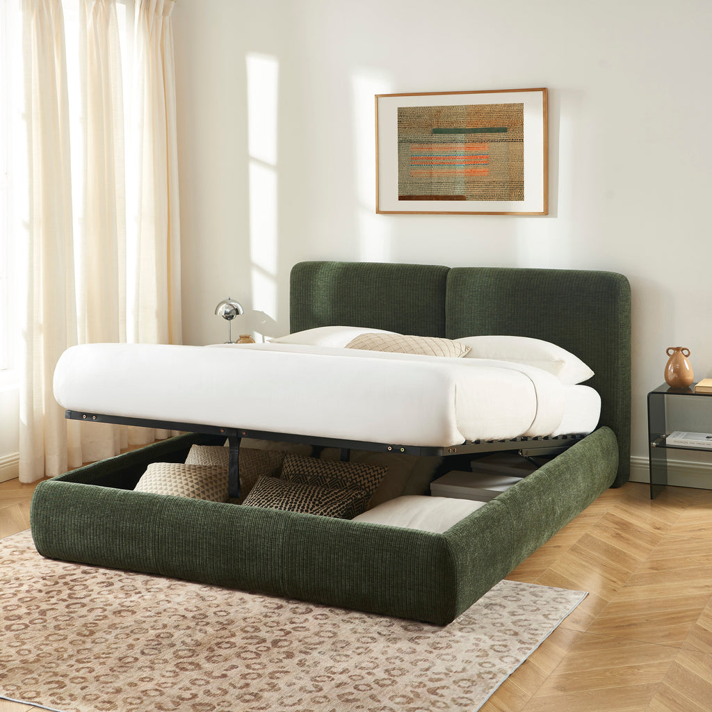 YOKA Upholstered Storage Bed with Slatted Base – Green