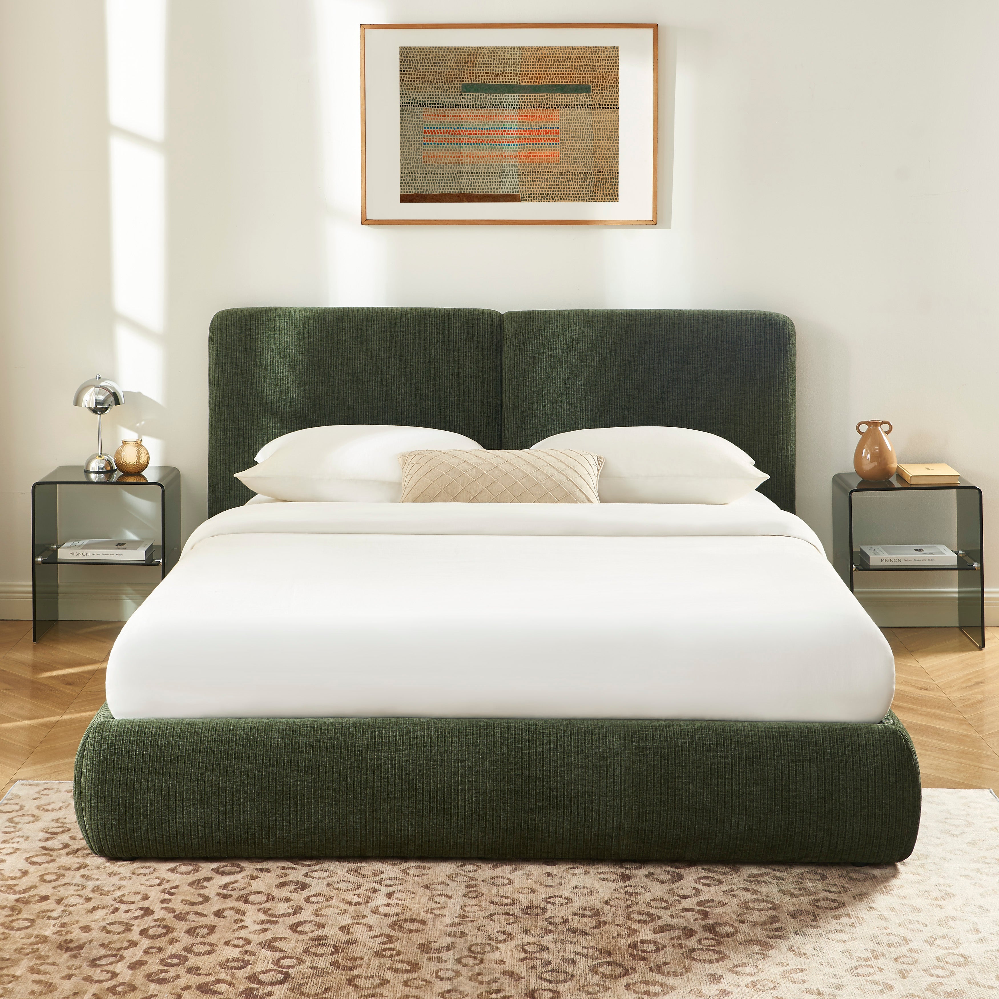 YOKA Upholstered Storage Bed with Slatted Base – Green