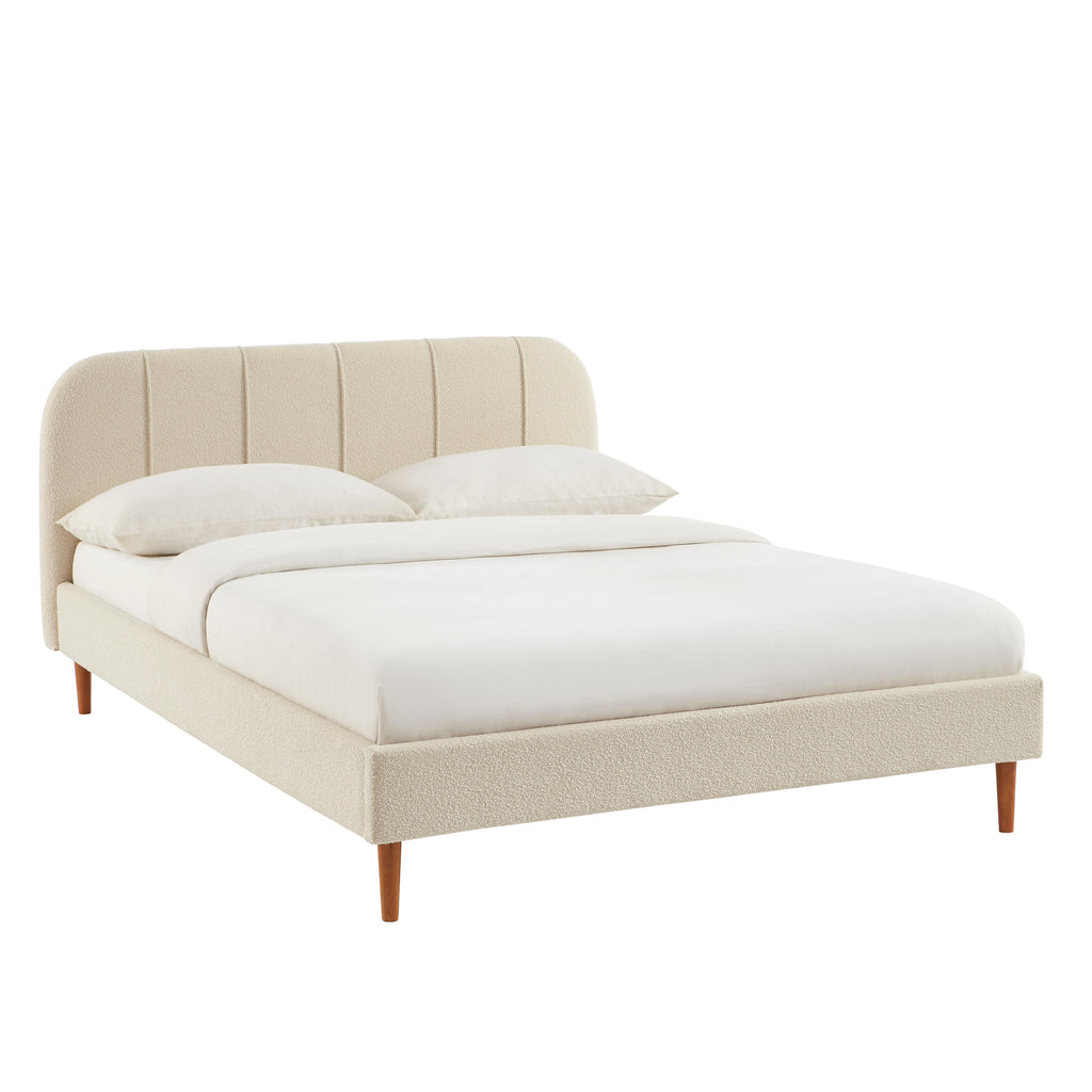 YUME Upholstered Bed with Headboard – Beige