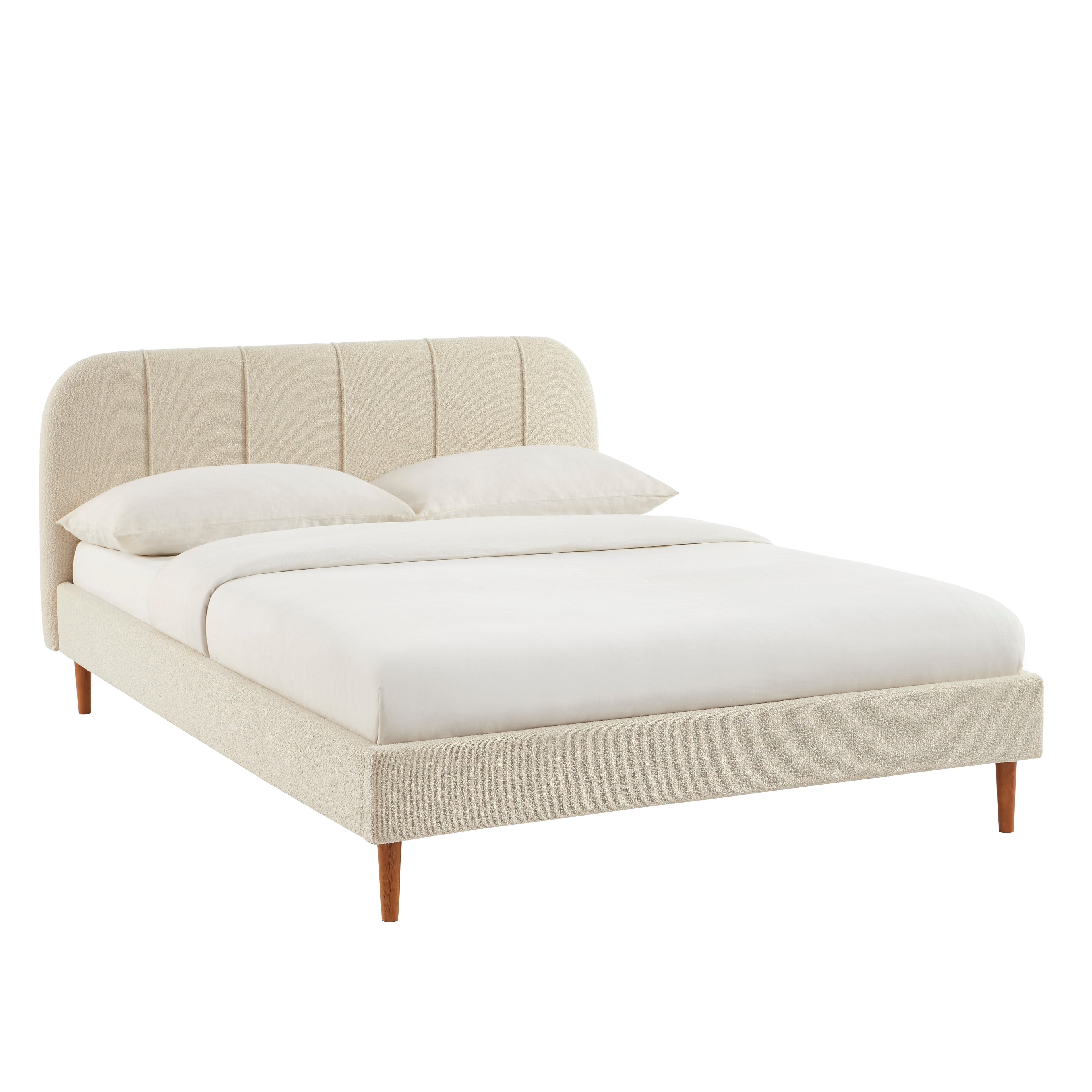 YUME Upholstered Bed with Headboard – Beige