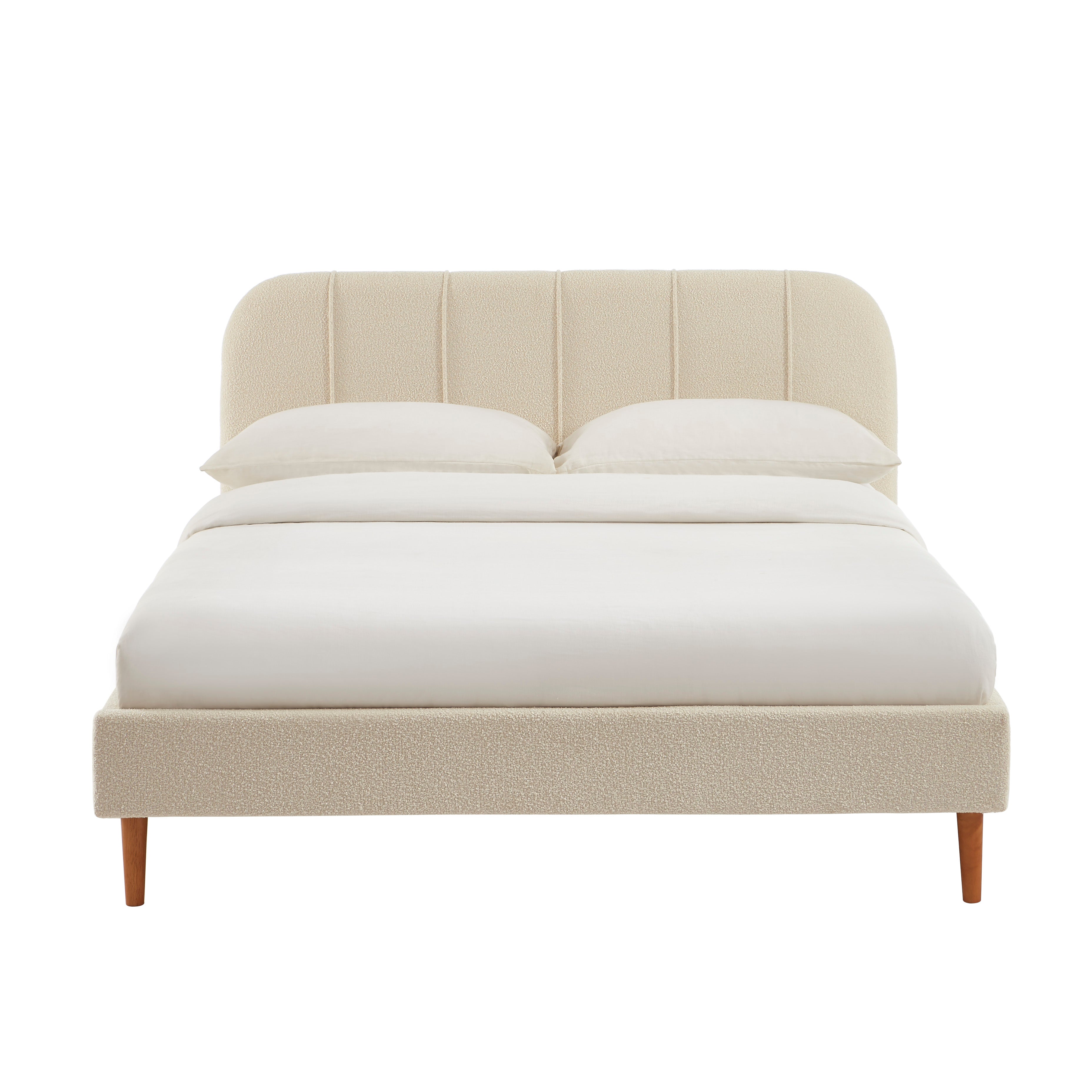 YUME Upholstered Bed with Headboard – Beige