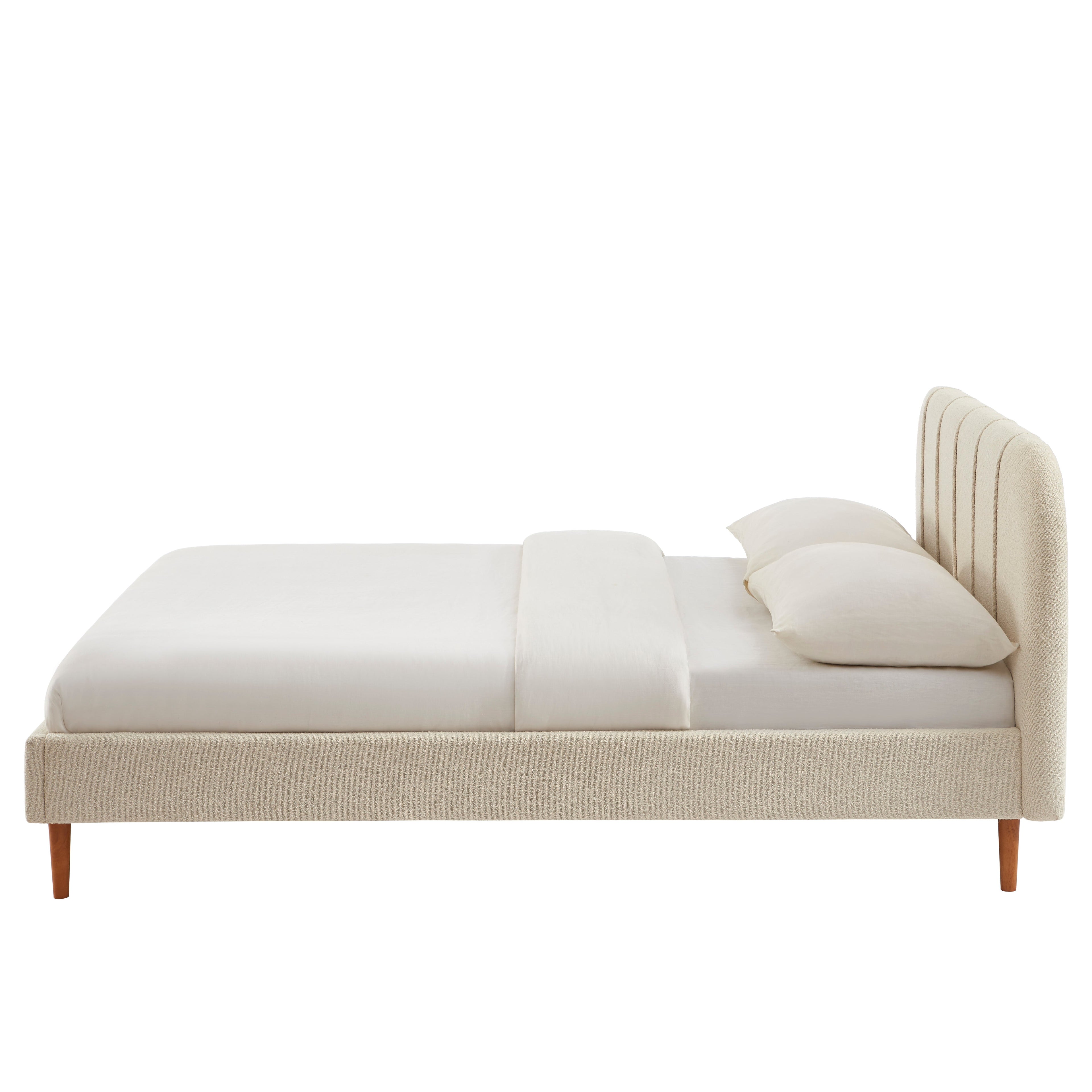 YUME Upholstered Bed with Headboard – Beige