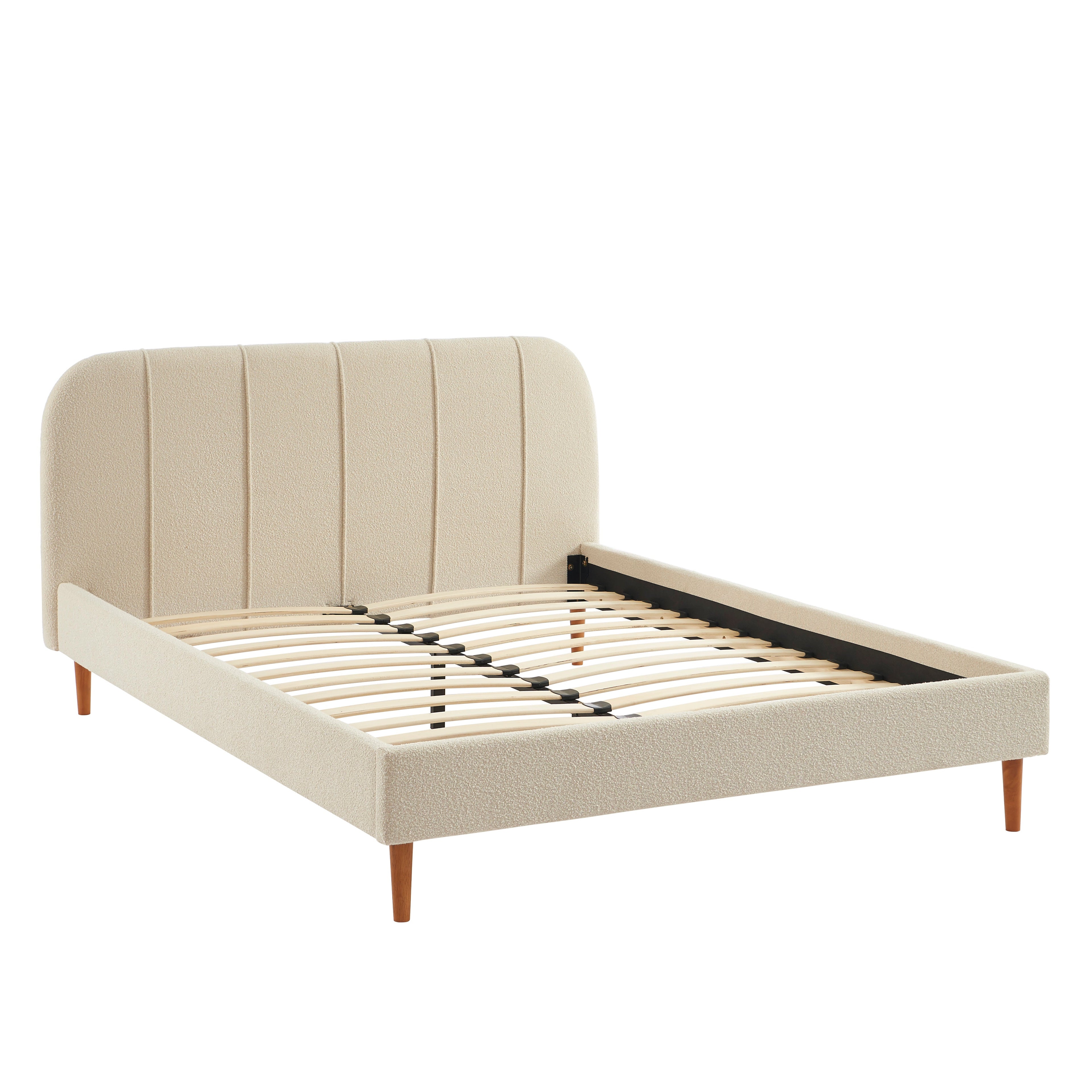 YUME Upholstered Bed with Headboard – Beige