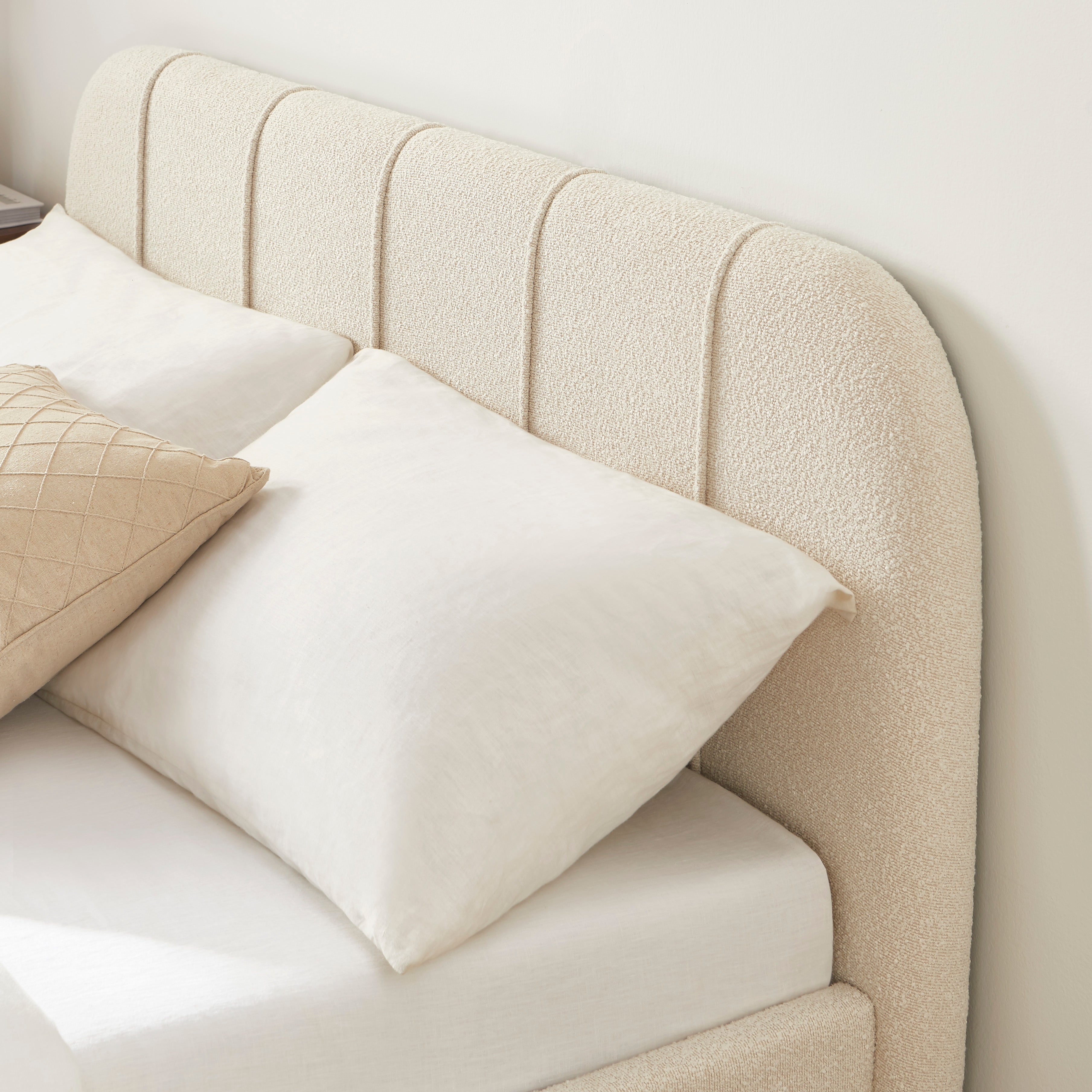 YUME Upholstered Bed with Headboard – Beige