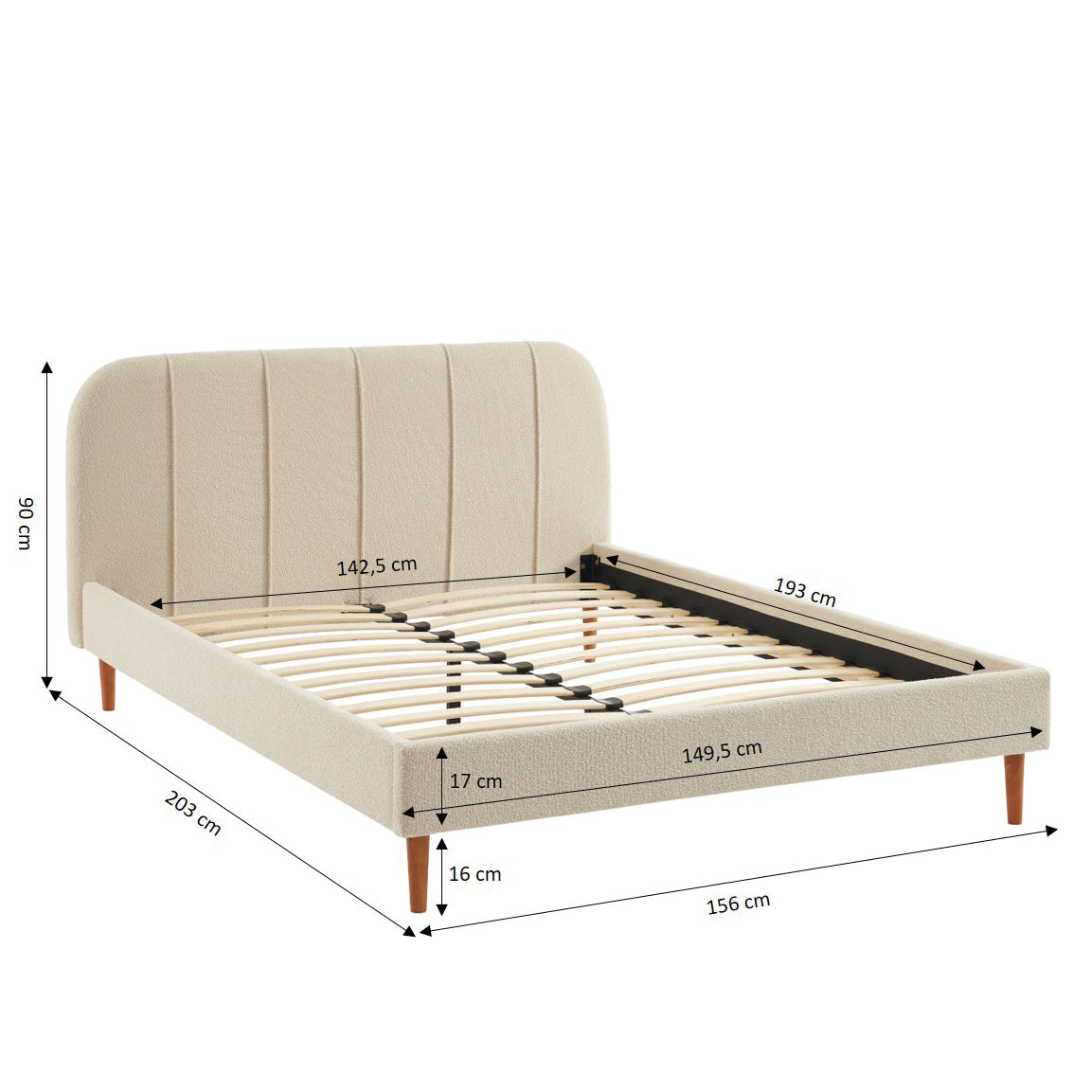 YUME Upholstered Bed with Headboard – Beige