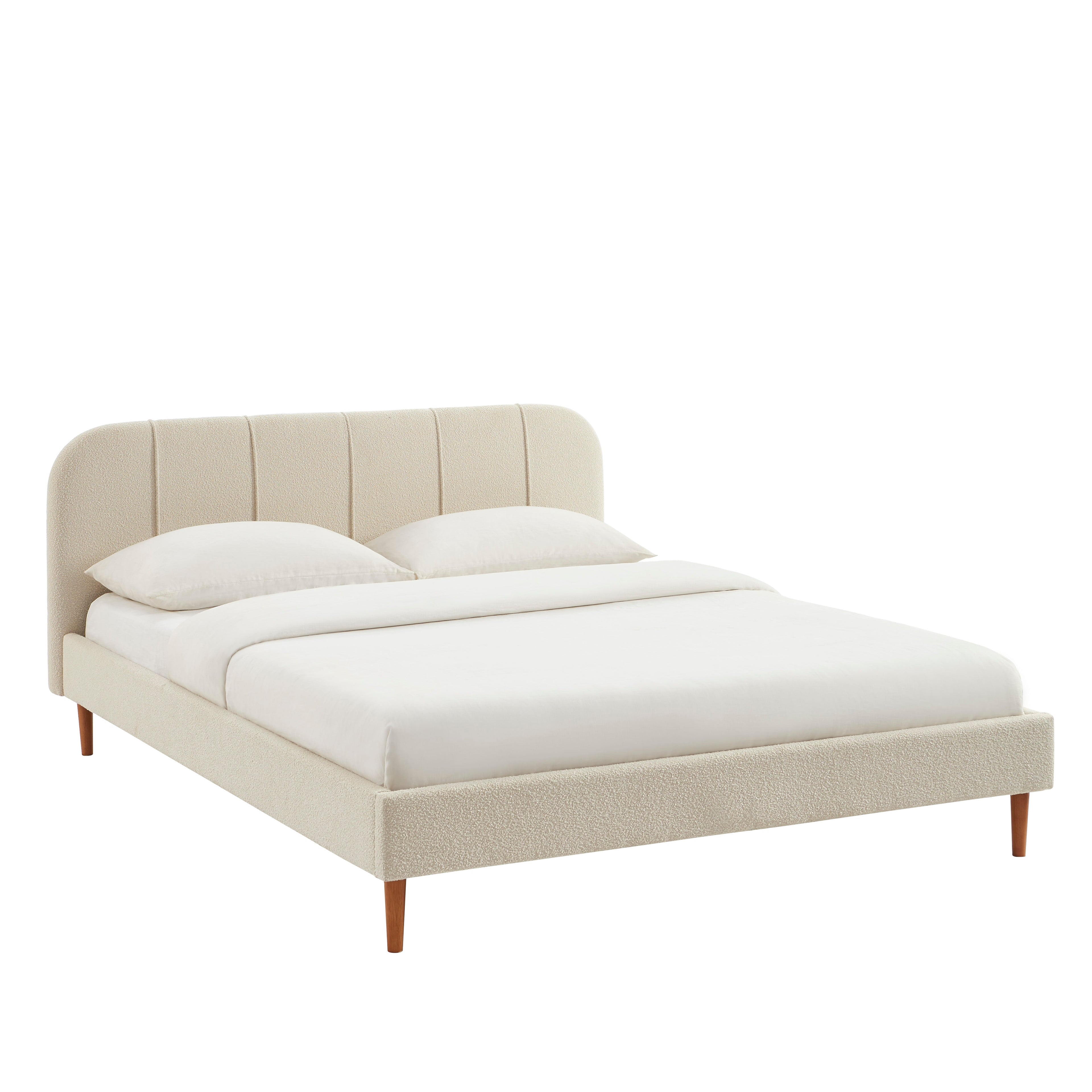 YUME Upholstered Bed with Headboard – Beige
