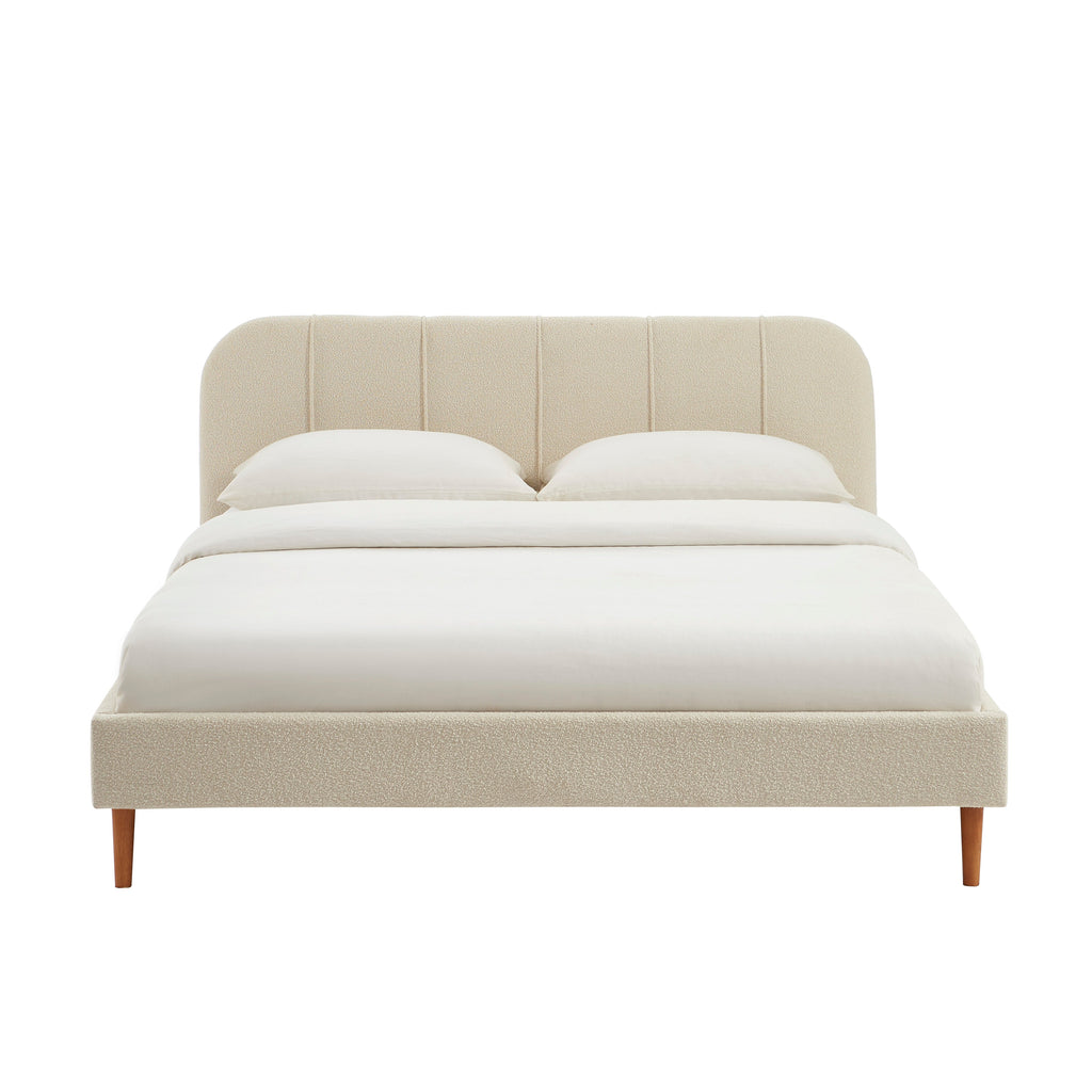 YUME Upholstered Bed with Headboard – Beige