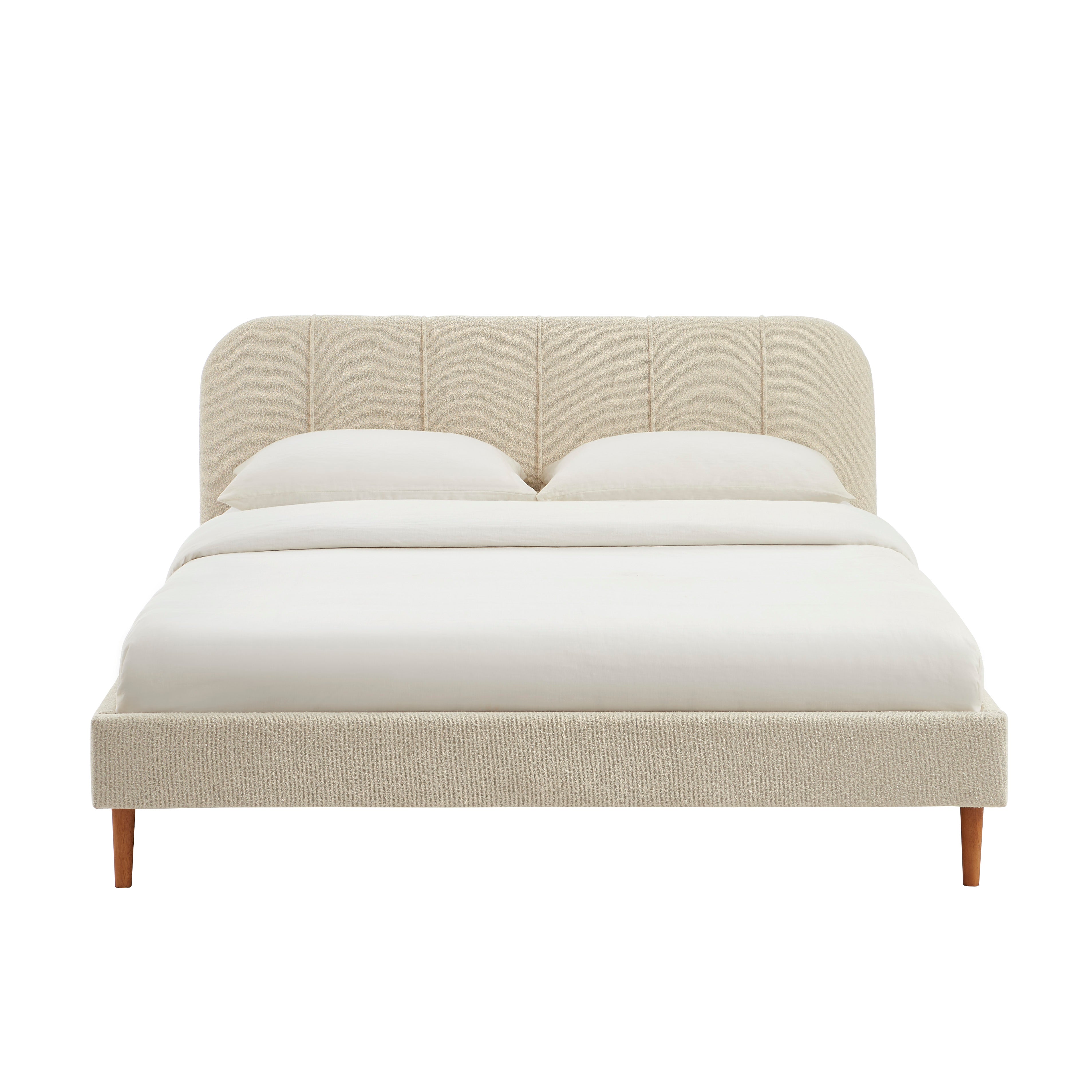 YUME Upholstered Bed with Headboard – Beige