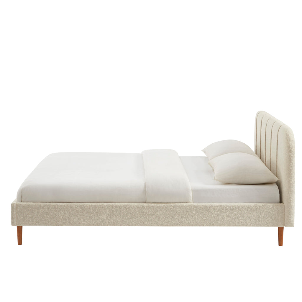 YUME Upholstered Bed with Headboard – Beige