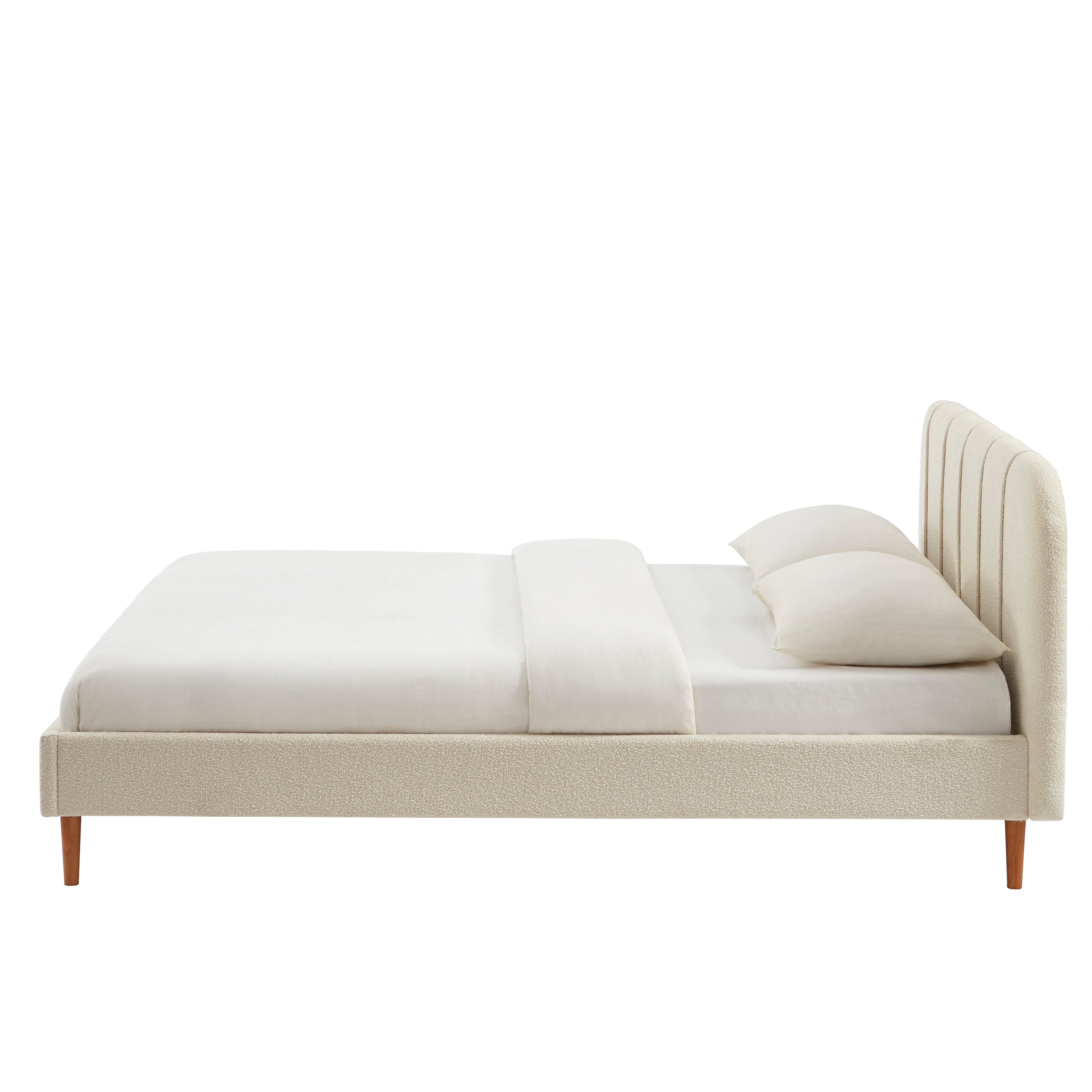 YUME Upholstered Bed with Headboard – Beige