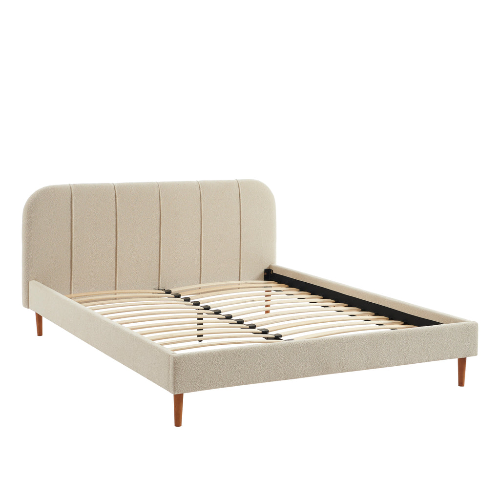 YUME Upholstered Bed with Headboard – Beige