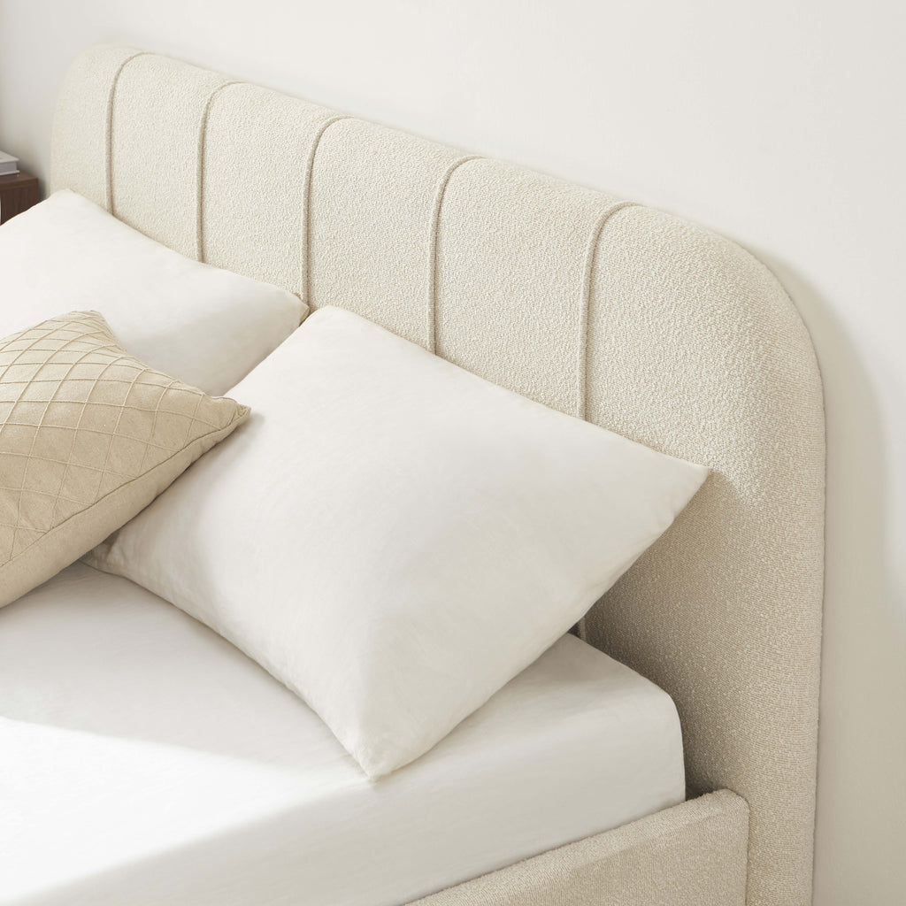YUME Upholstered Bed with Headboard – Beige