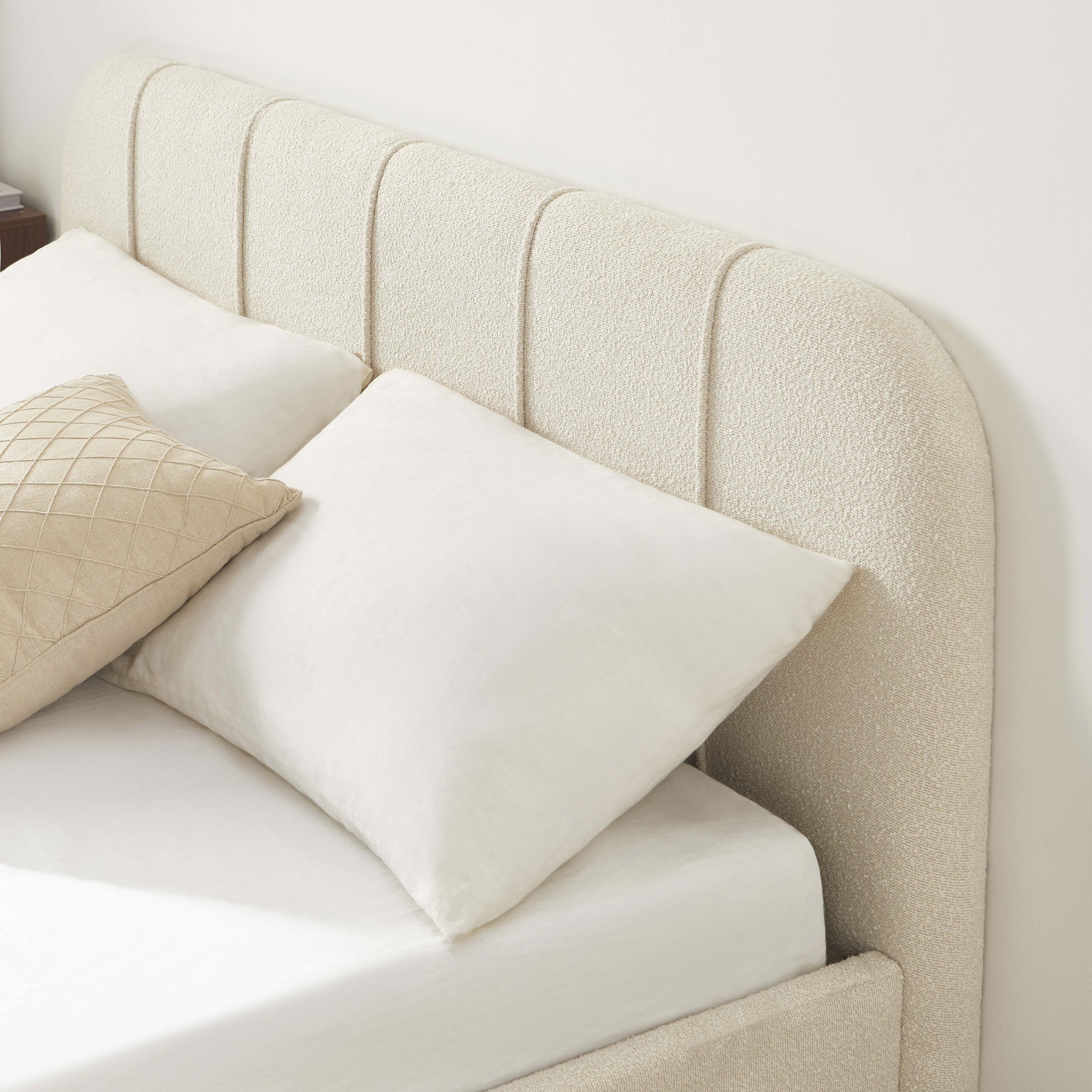 YUME Upholstered Bed with Headboard – Beige