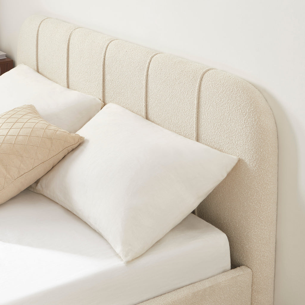 YUME Upholstered Bed with Headboard – Beige