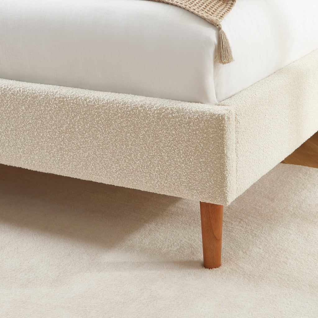 YUME Upholstered Bed with Headboard – Beige