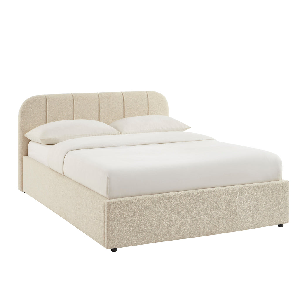 YUME Upholstered Storage Bed with Slatted Base – Beige