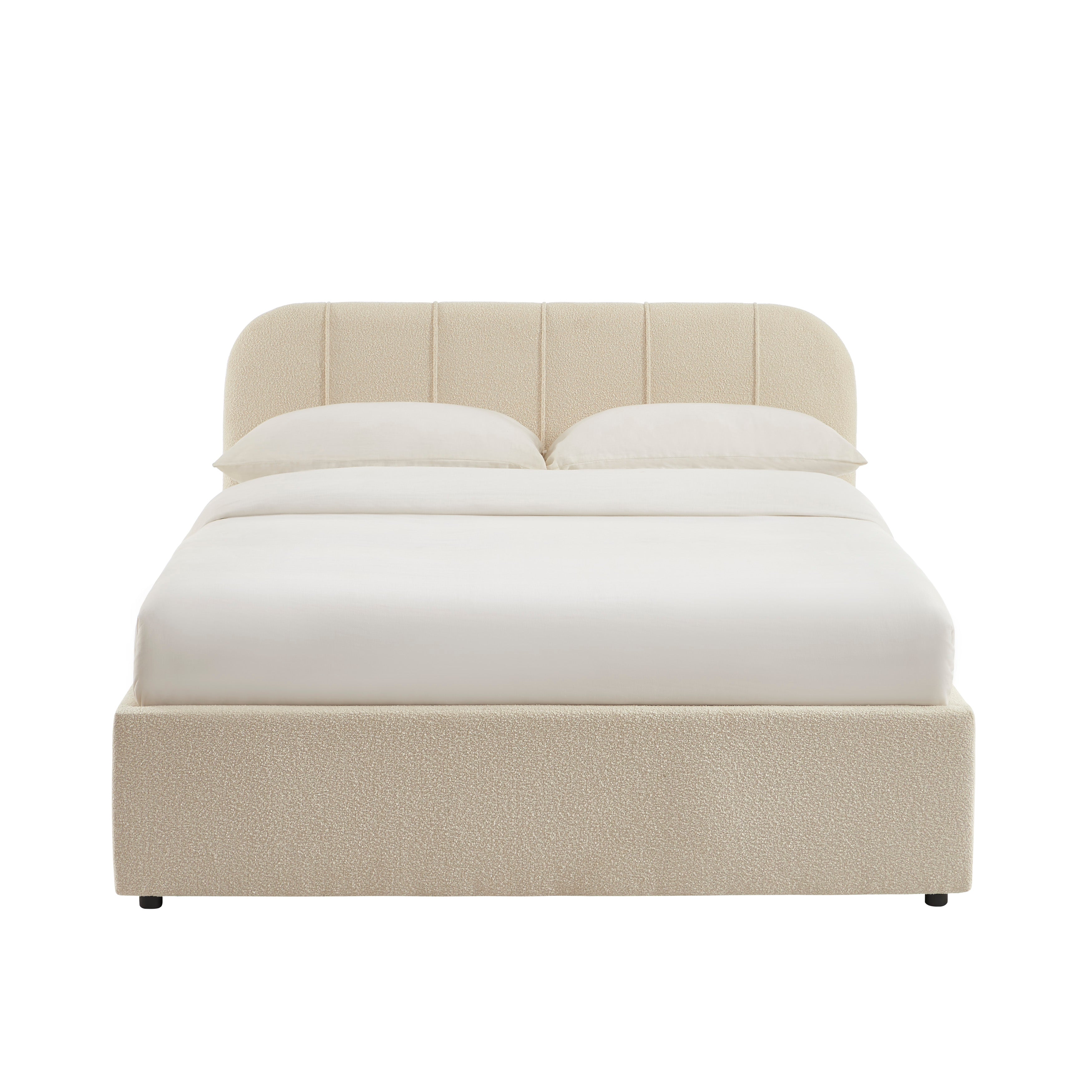 YUME Upholstered Storage Bed with Slatted Base – Beige