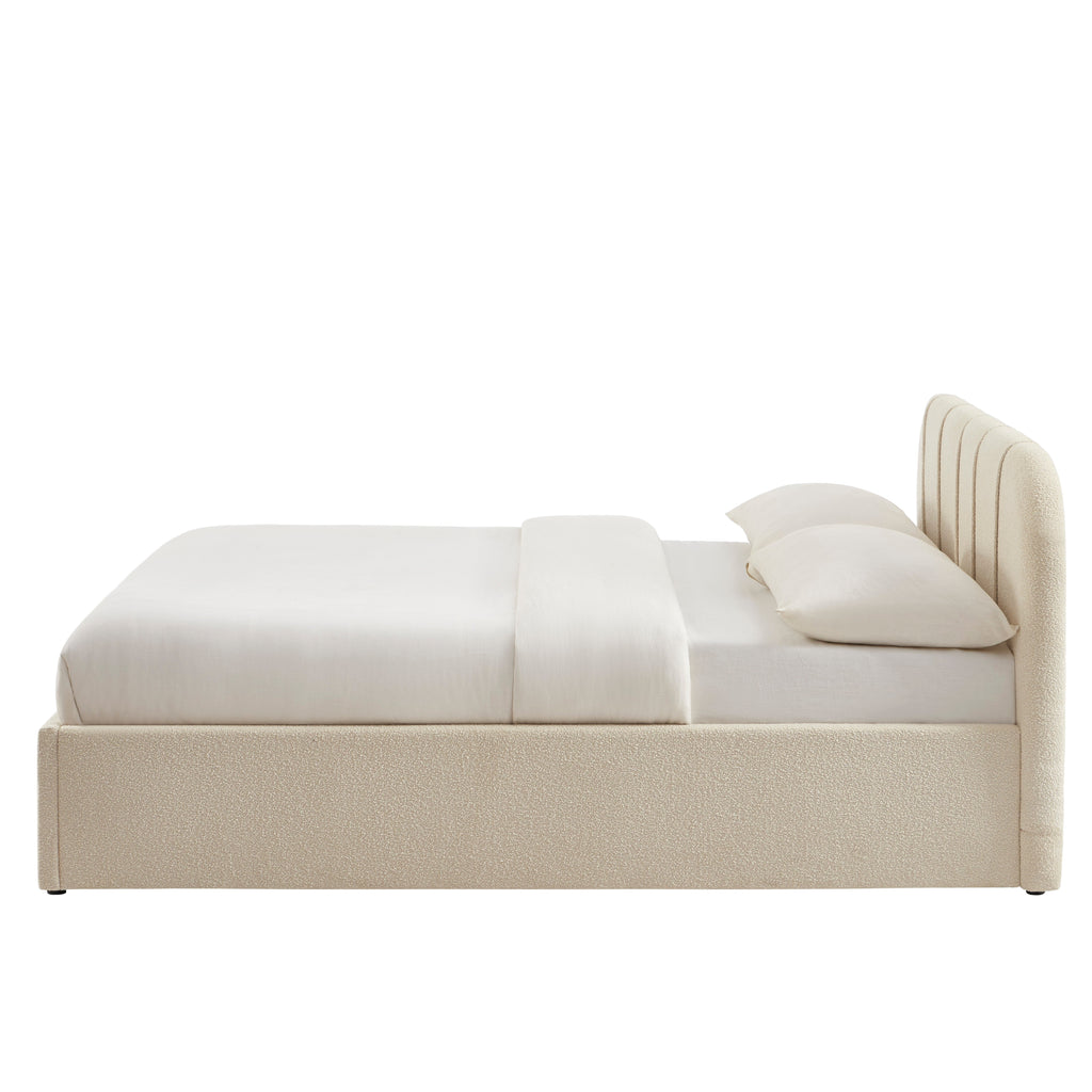 YUME Upholstered Storage Bed with Slatted Base – Beige