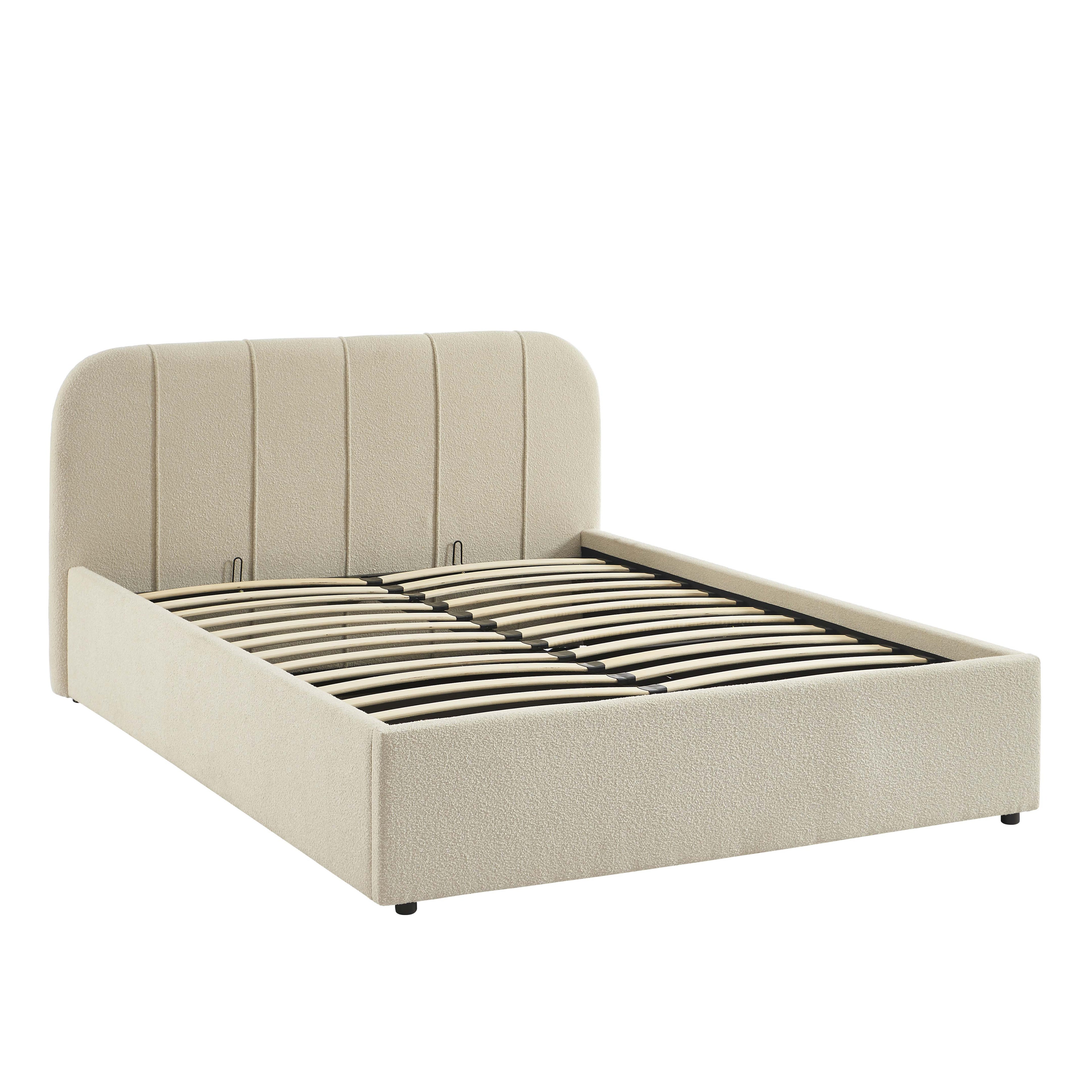 YUME Upholstered Storage Bed with Slatted Base – Beige