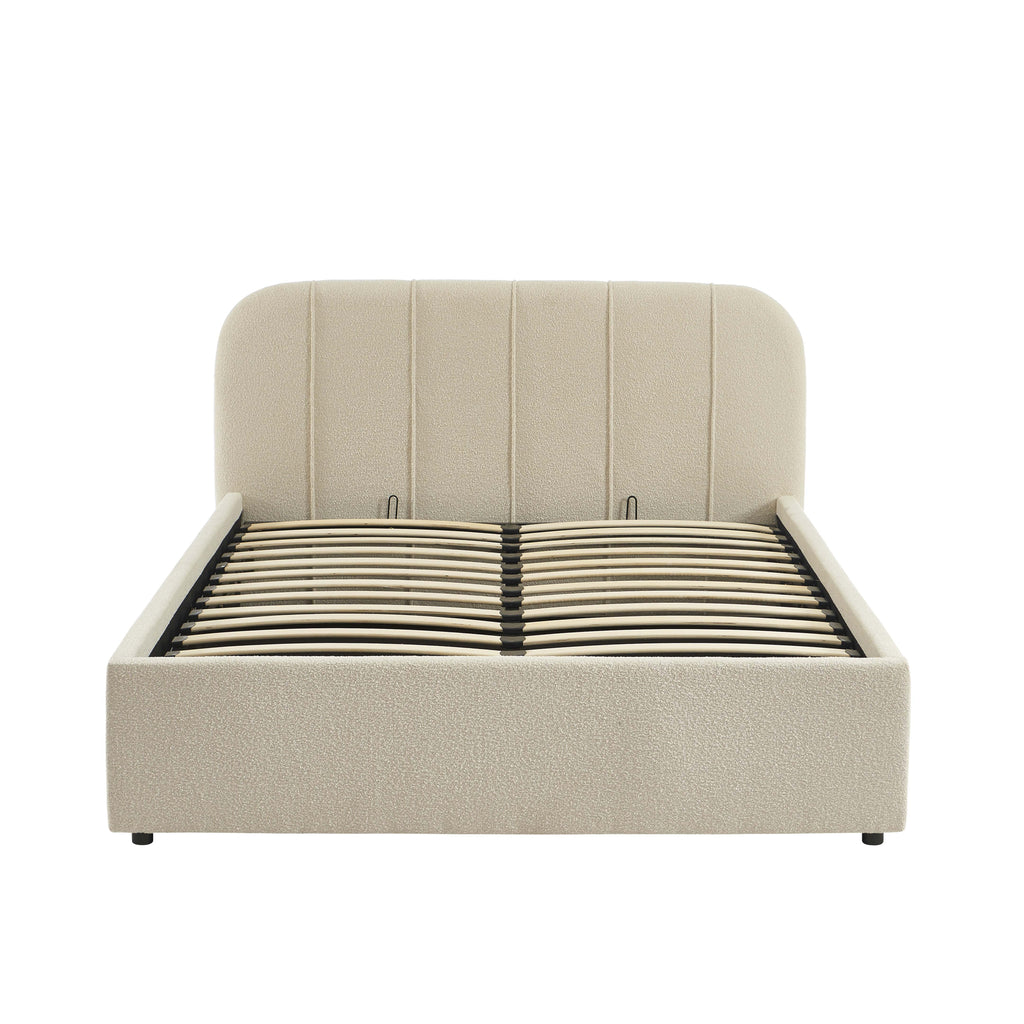 YUME Upholstered Storage Bed with Slatted Base – Beige