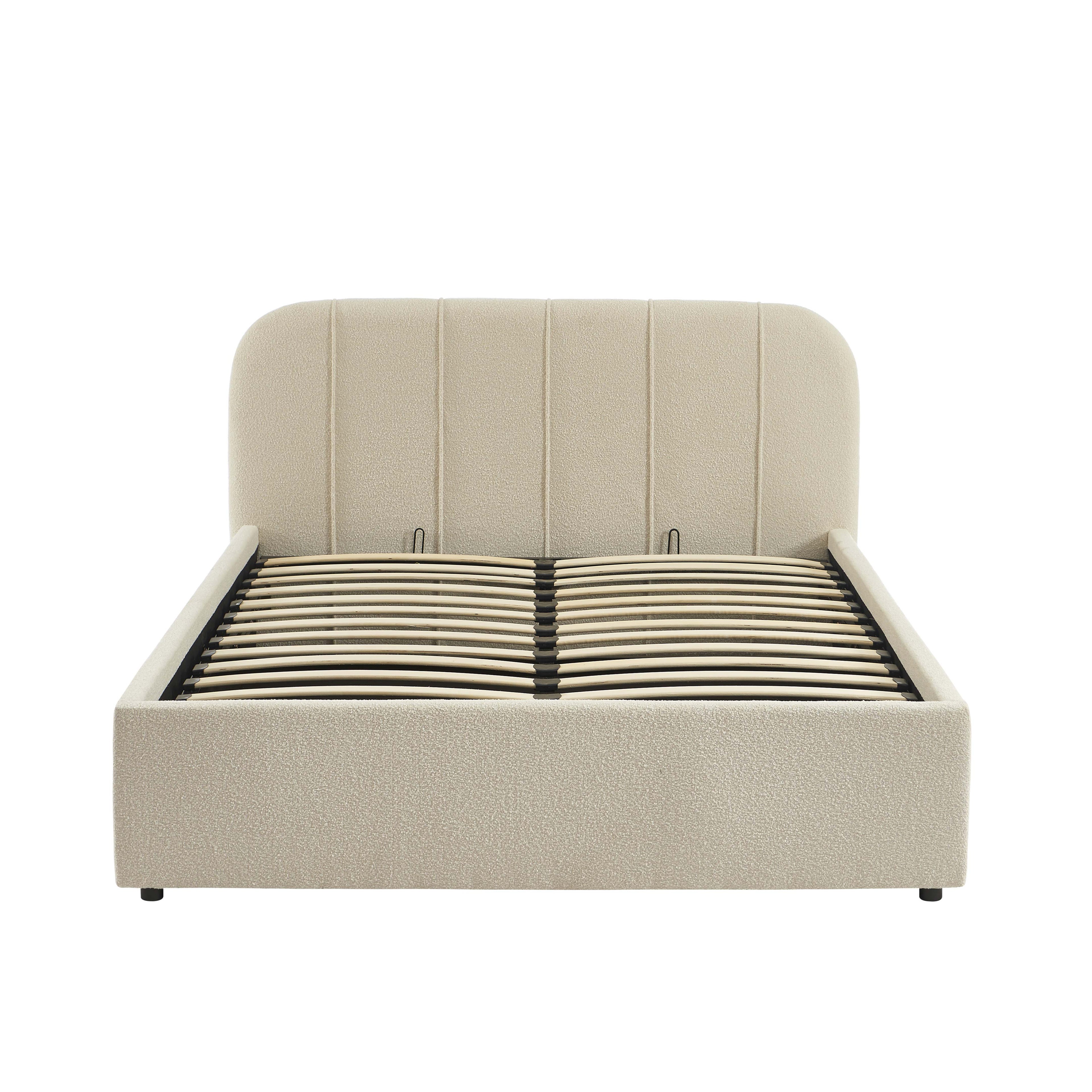 YUME Upholstered Storage Bed with Slatted Base – Beige