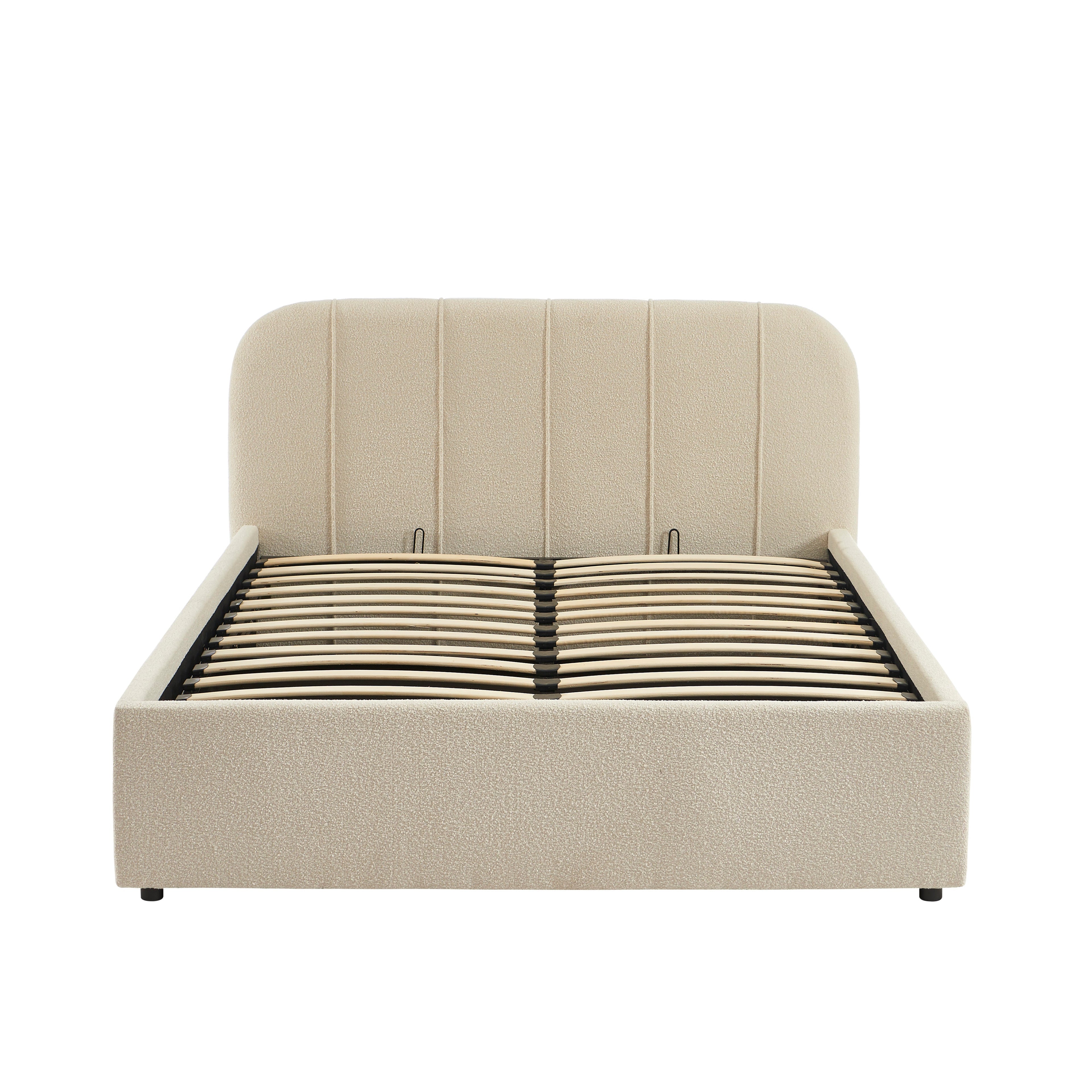 YUME Upholstered Storage Bed with Slatted Base – Beige