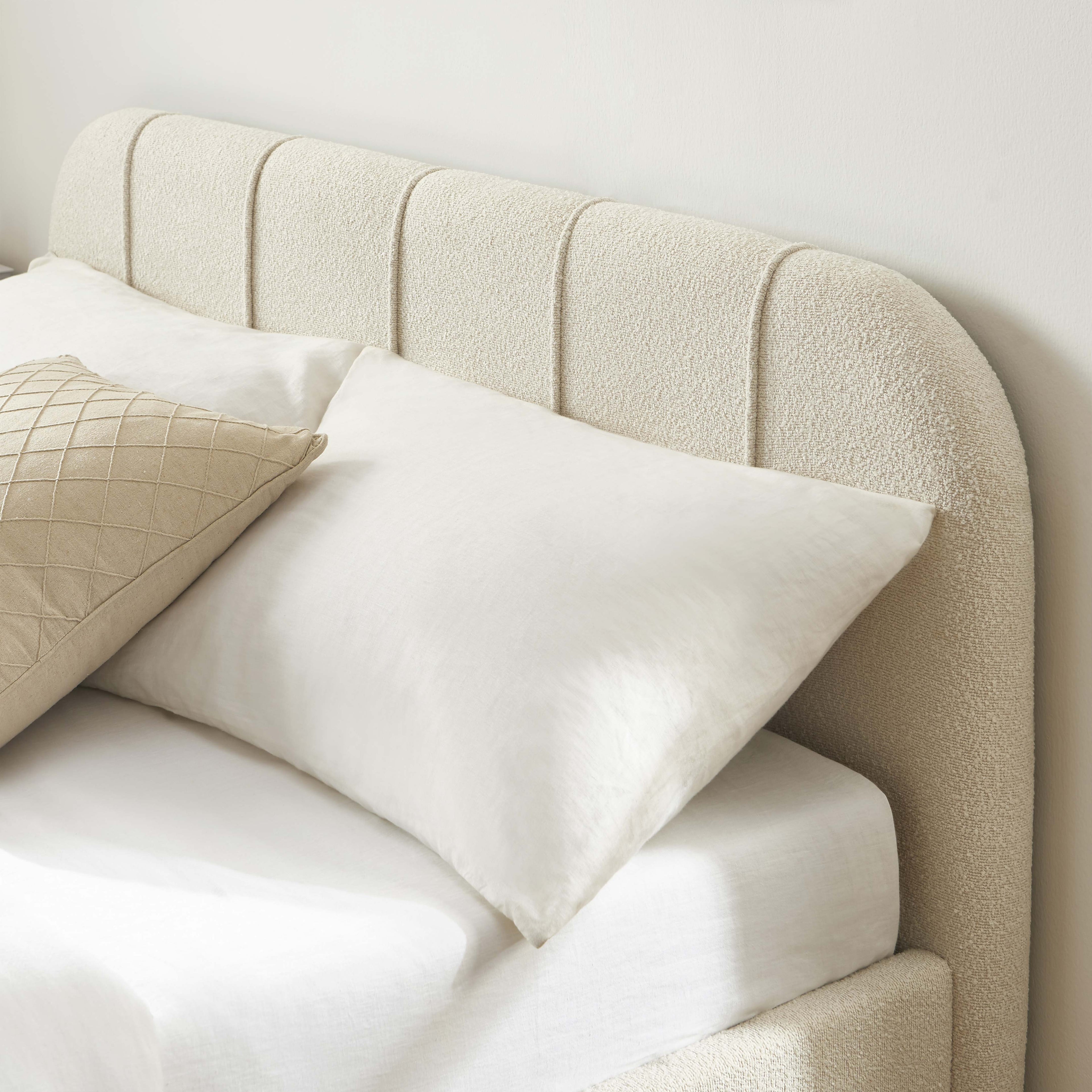 YUME Upholstered Storage Bed with Slatted Base – Beige