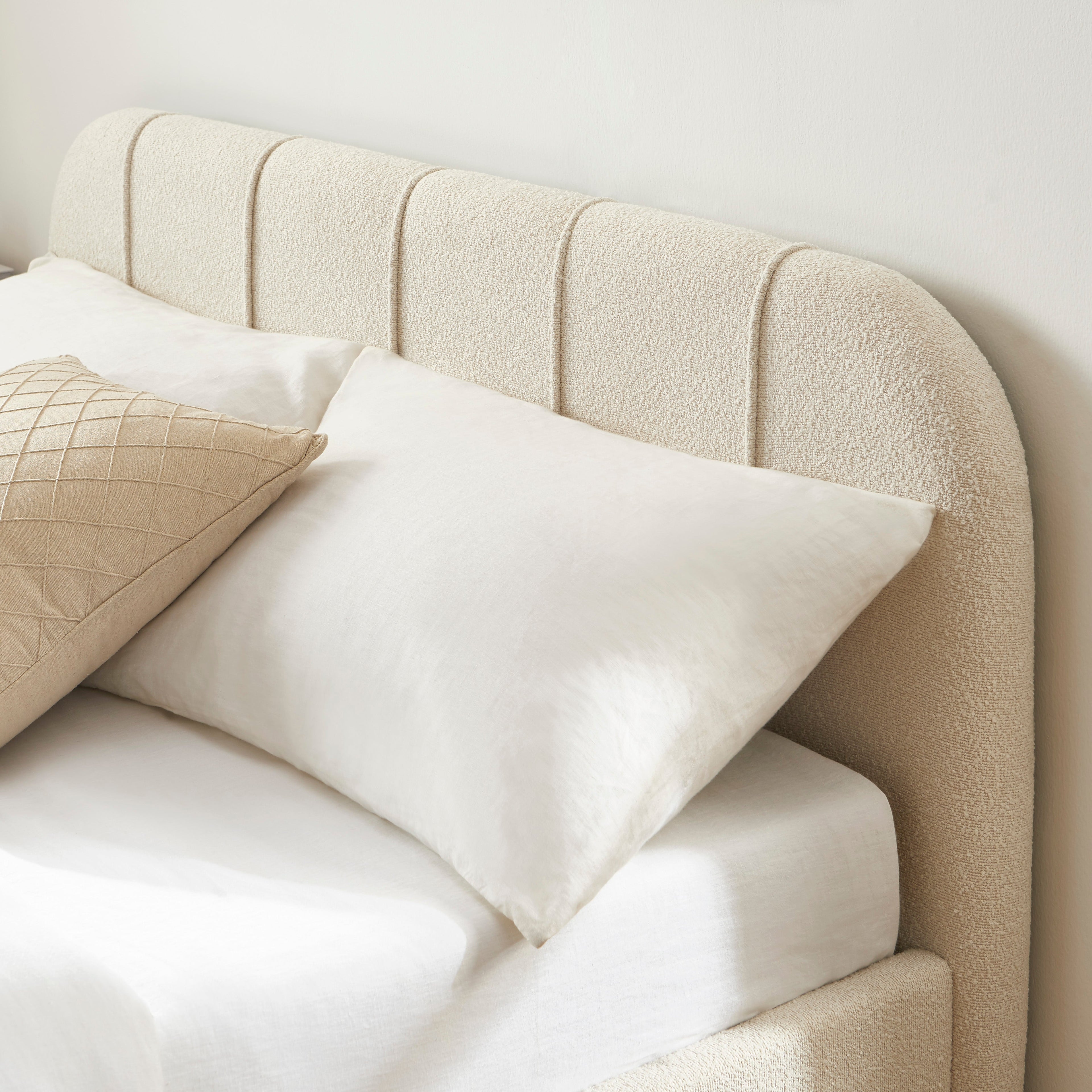 YUME Upholstered Storage Bed with Slatted Base – Beige