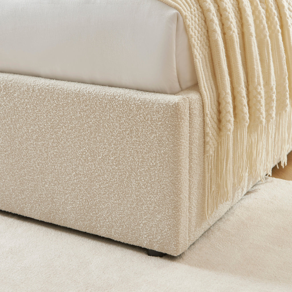 YUME Upholstered Storage Bed with Slatted Base – Beige