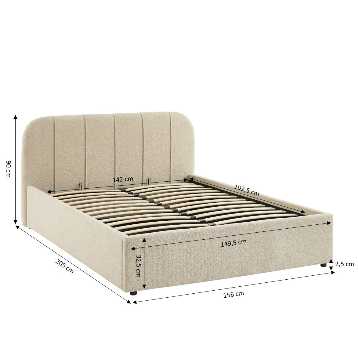 YUME Upholstered Storage Bed with Slatted Base – Beige